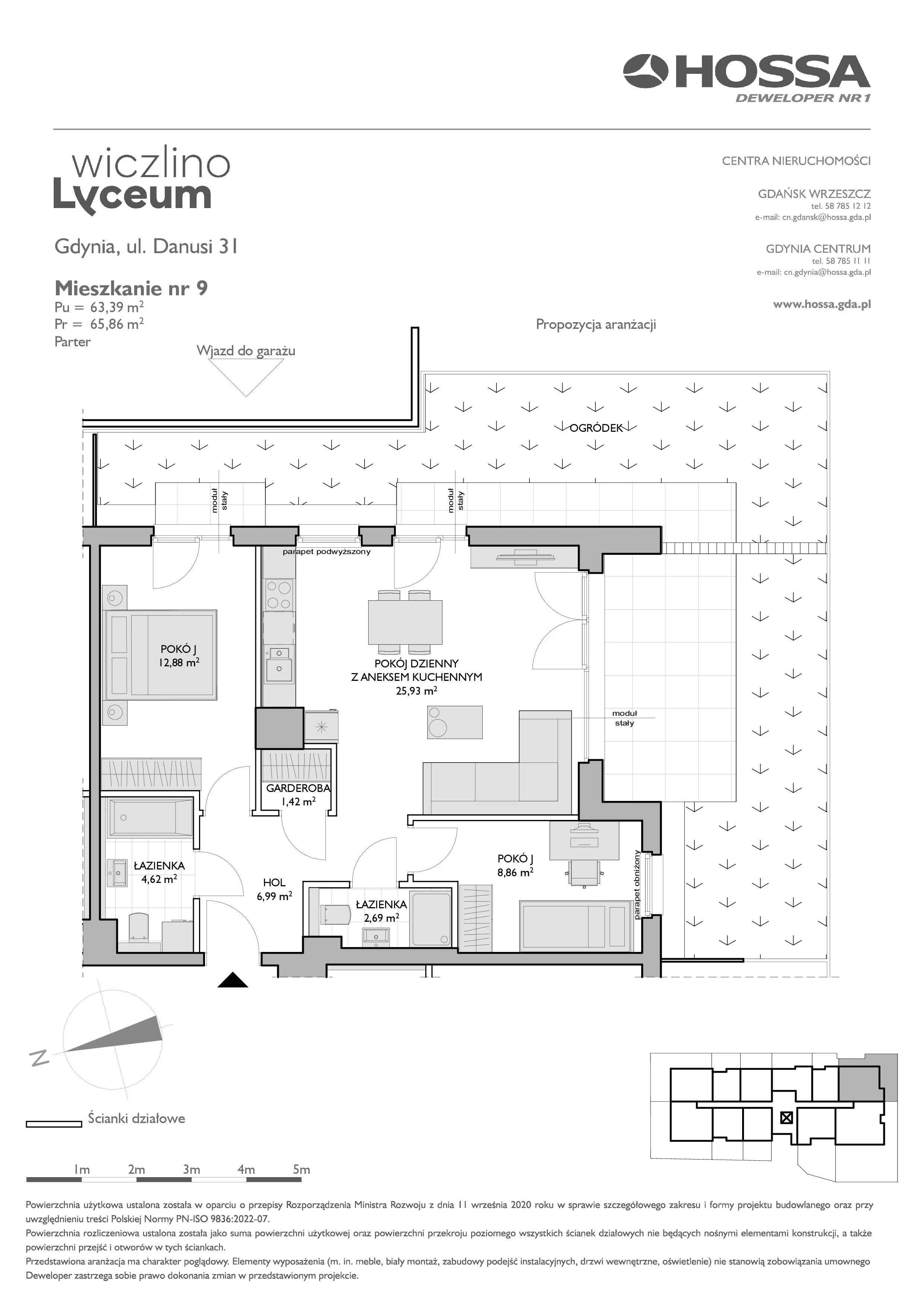 3 pokoje, mieszkanie 65,86 m², parter, oferta nr WL/D31/9, Wiczlino Lyceum, Gdynia, Chwarzno-Wiczlino, Wiczlino, ul. Danusi 31 