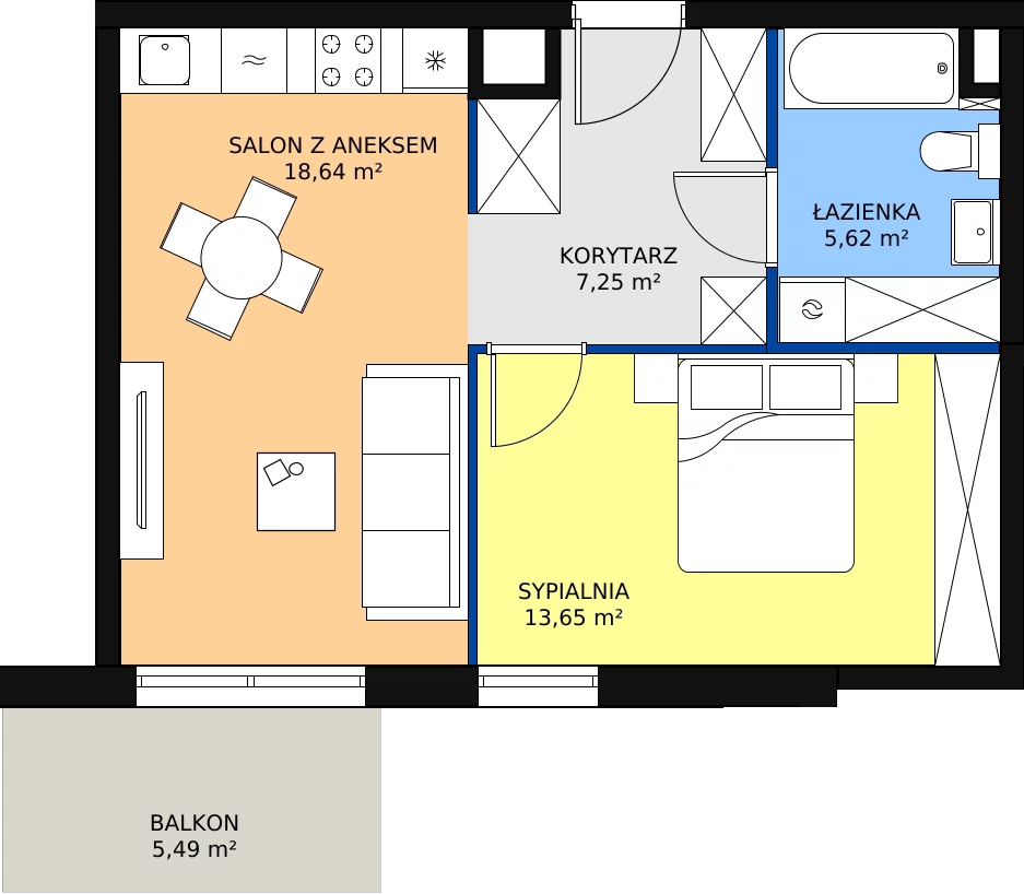Zalety mieszkania 45.16 m², A01