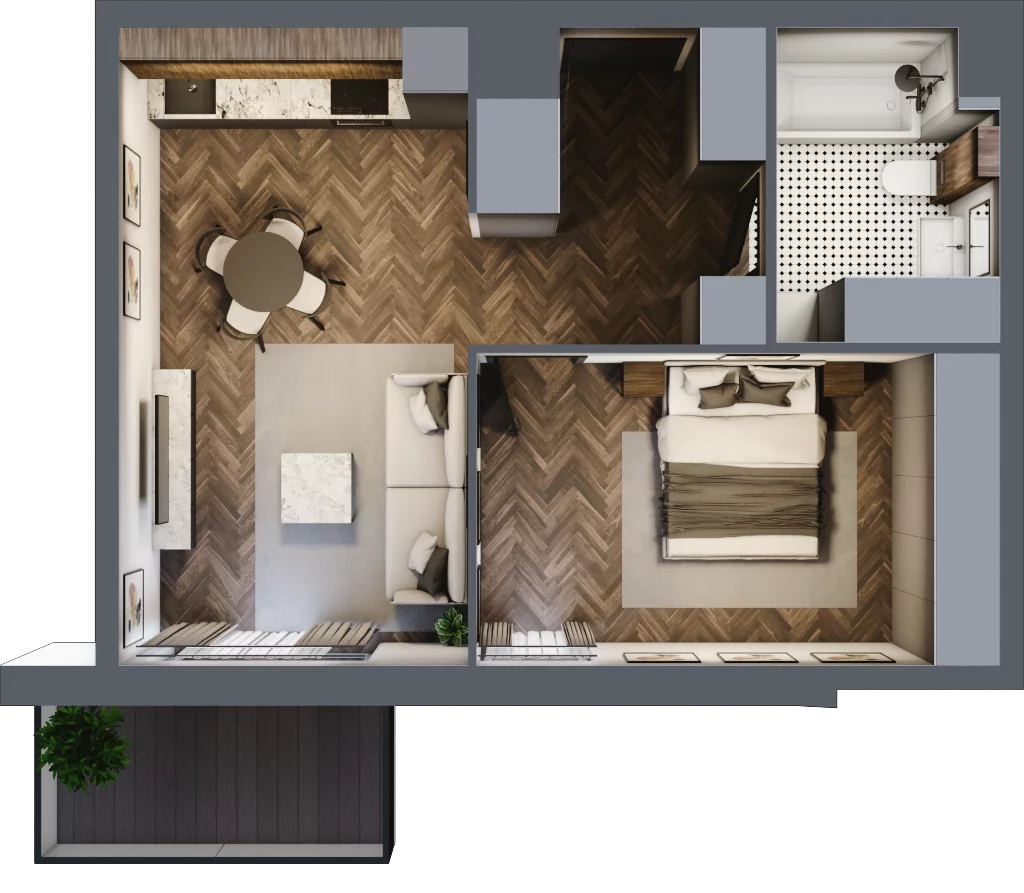 2 pokoje, mieszkanie 45,16 m², piętro 1, oferta nr A01, Paderewskiego 29, Katowice, Osiedle Paderewskiego-Muchowiec, Dolina Trzech Stawów, ul. Ignacego Paderewskiego 29