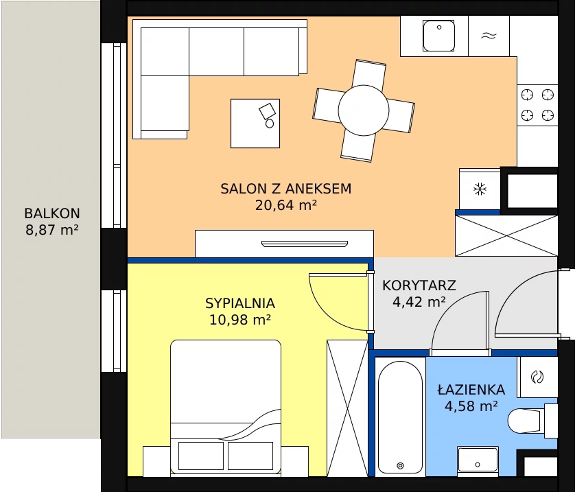 Zalety mieszkania 40.62 m², A05