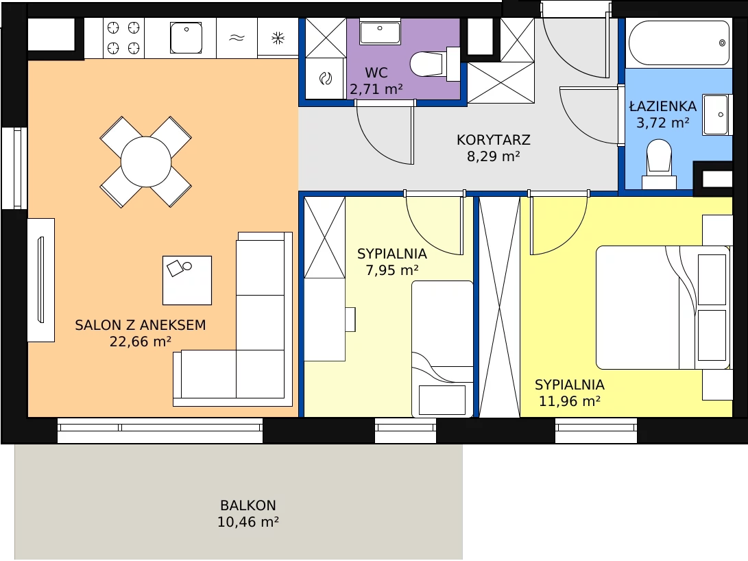 Zalety mieszkania 57.29 m², A08