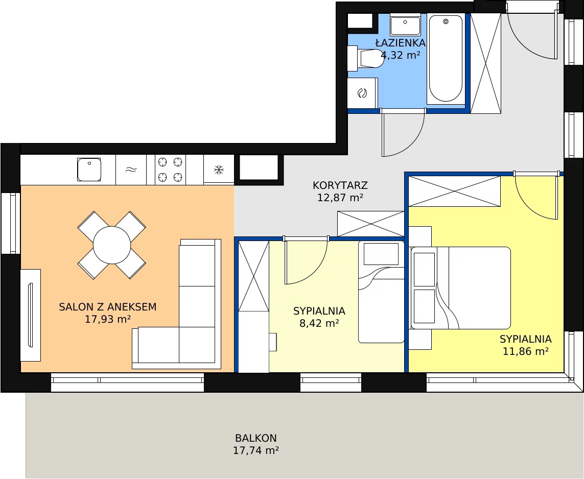 Zalety mieszkania 55.4 m², A64