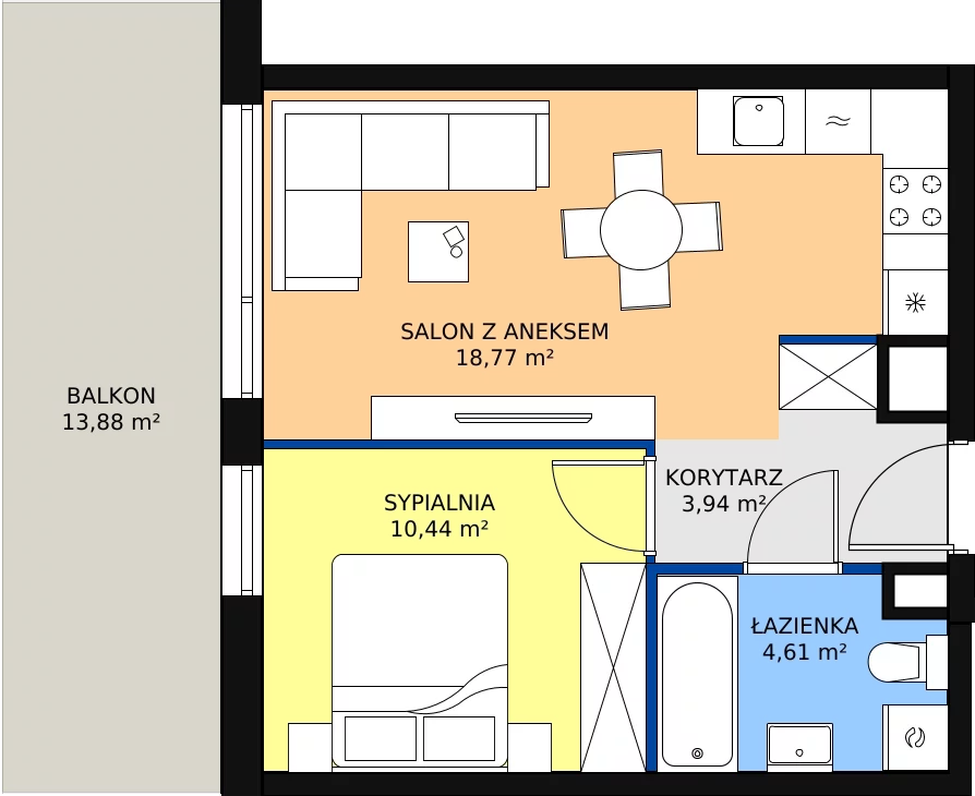 Zalety mieszkania 37.76 m², A14
