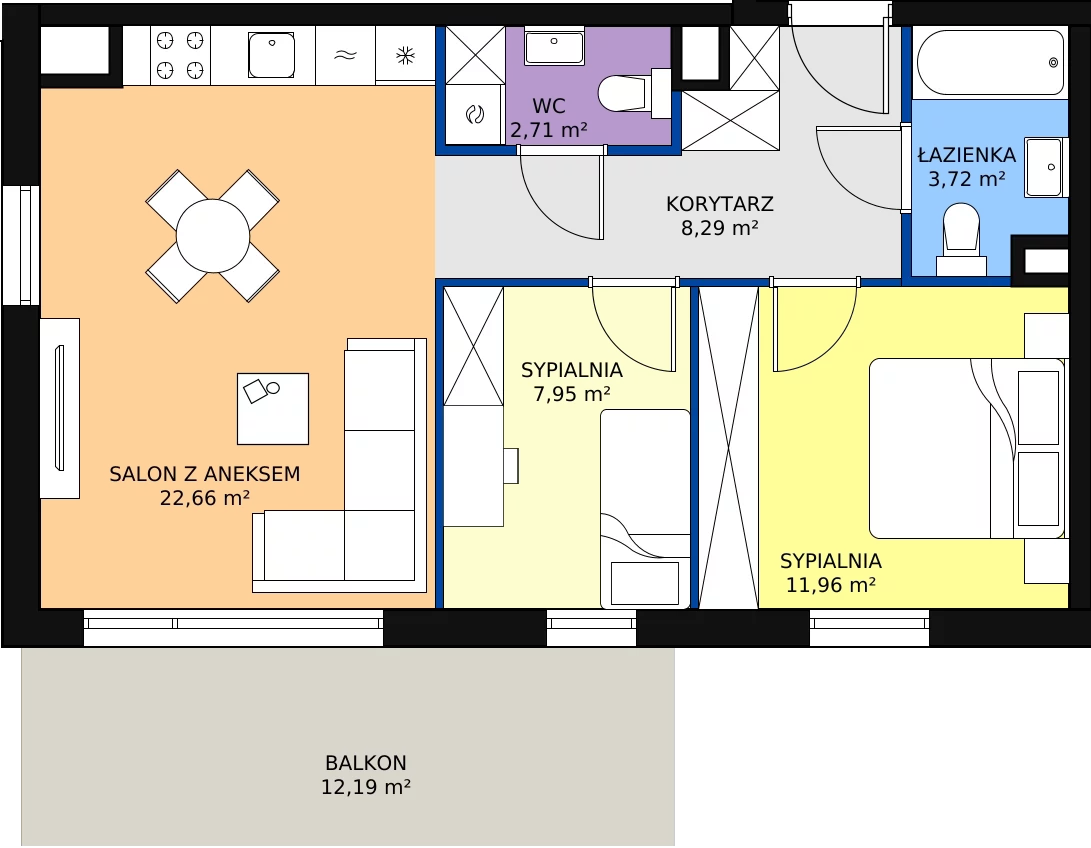Zalety mieszkania 57.29 m², A16