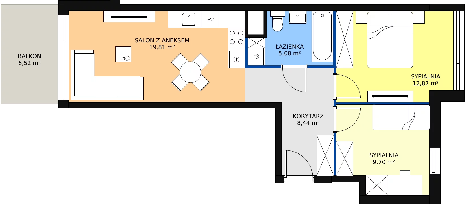Zalety mieszkania 55.9 m², A65