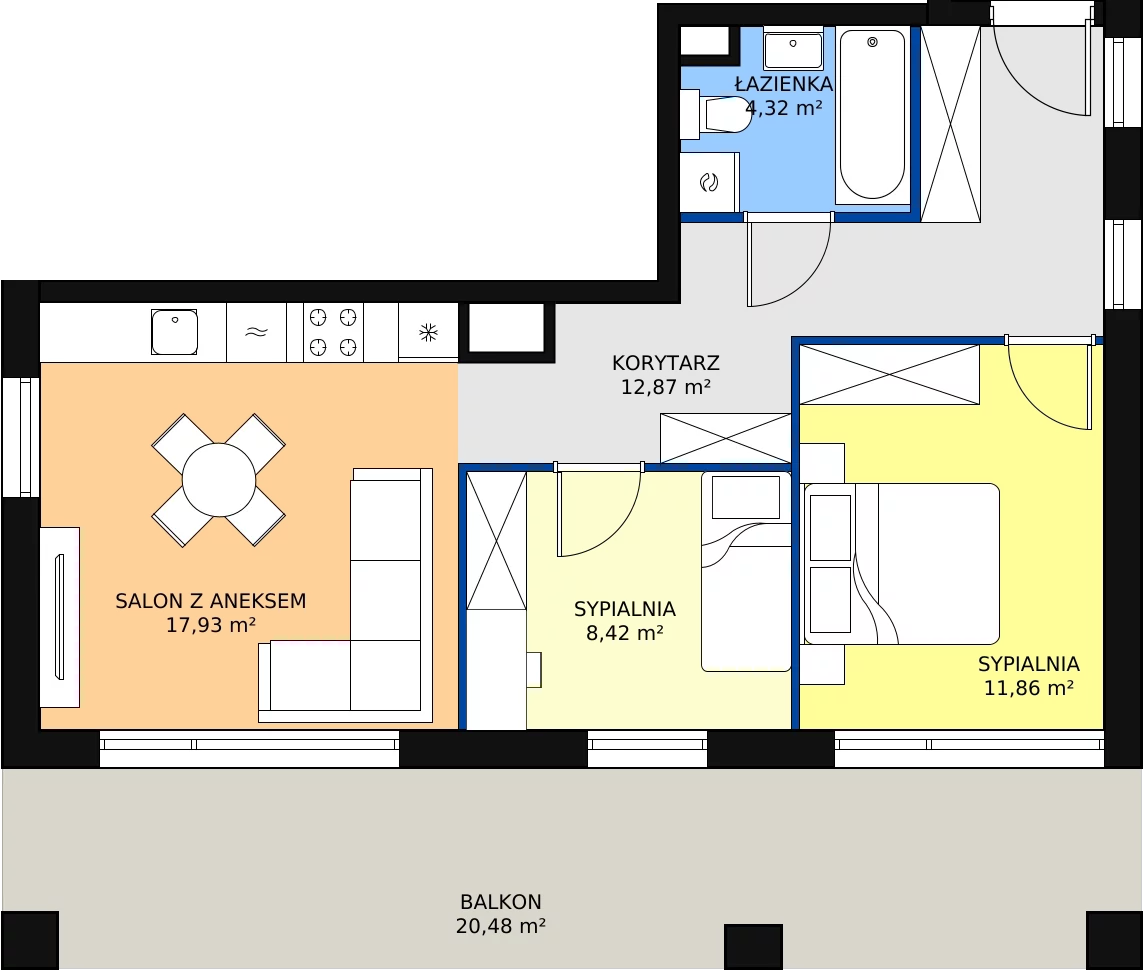 Zalety mieszkania 55.4 m², A82