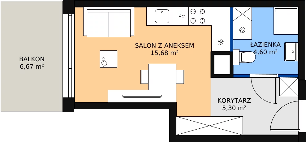 Zalety mieszkania 25.58 m², A90