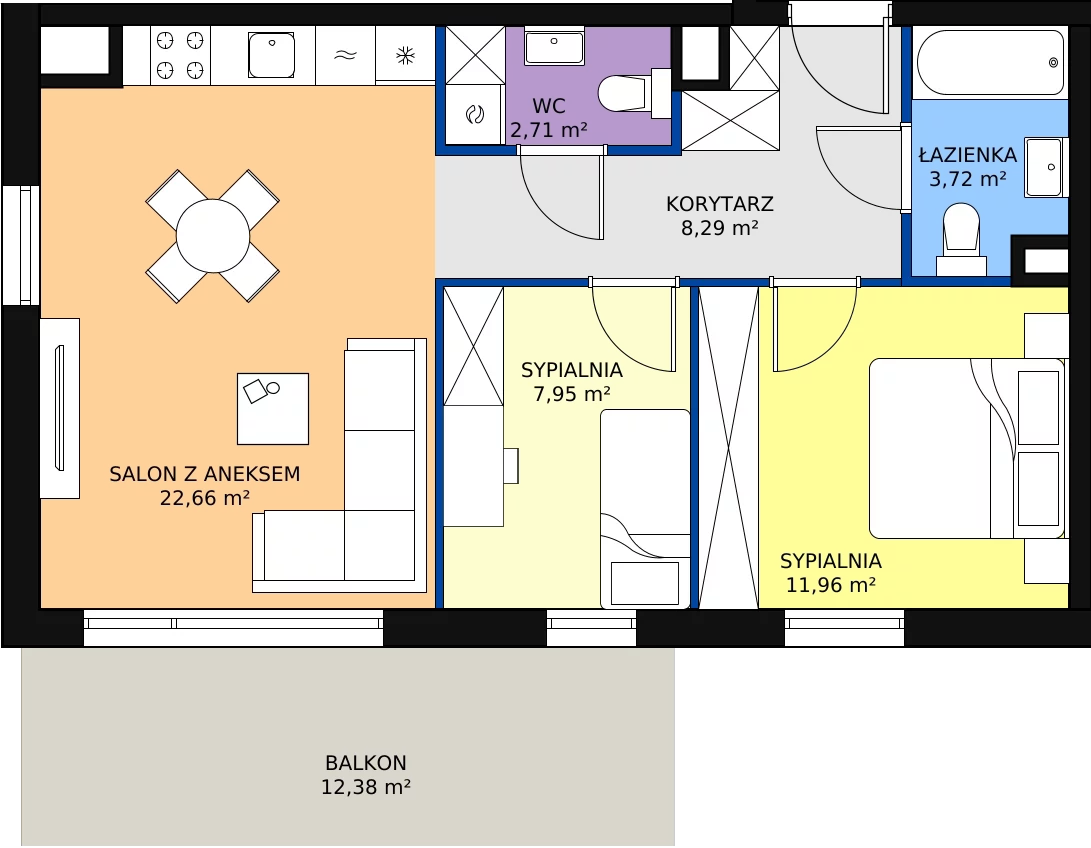 Zalety mieszkania 57.29 m², A53