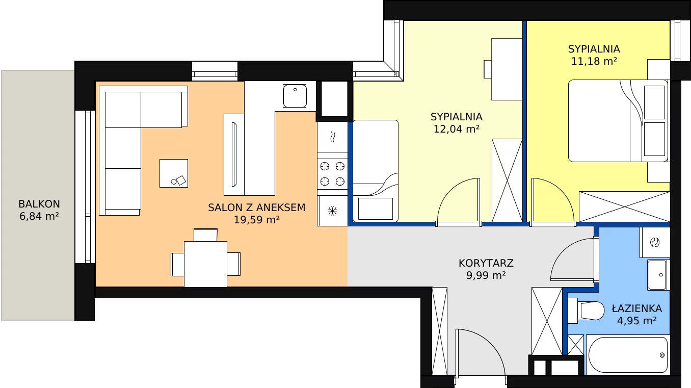 Zalety mieszkania 57.75 m², B01