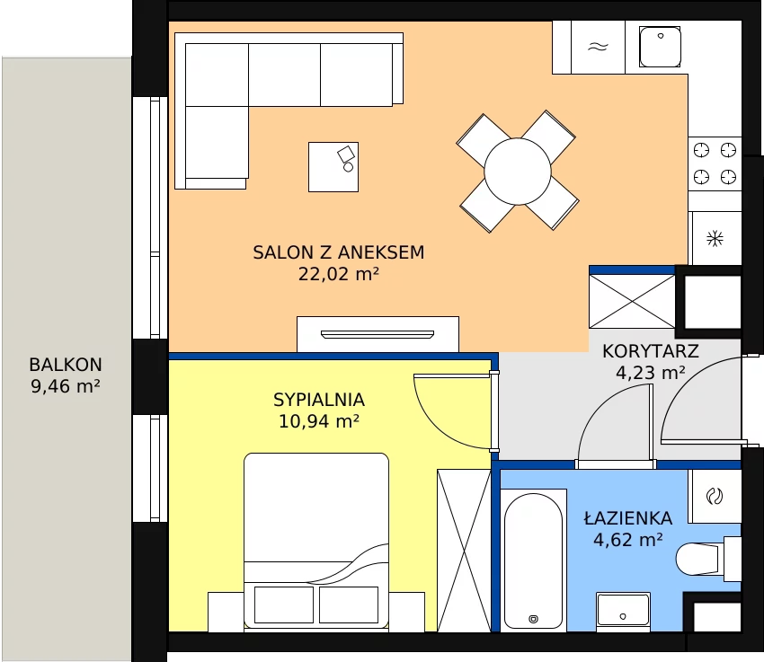 Zalety mieszkania 41.81 m², B02