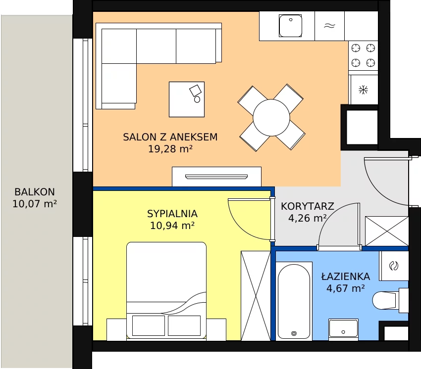 Zalety mieszkania 39.15 m², B03