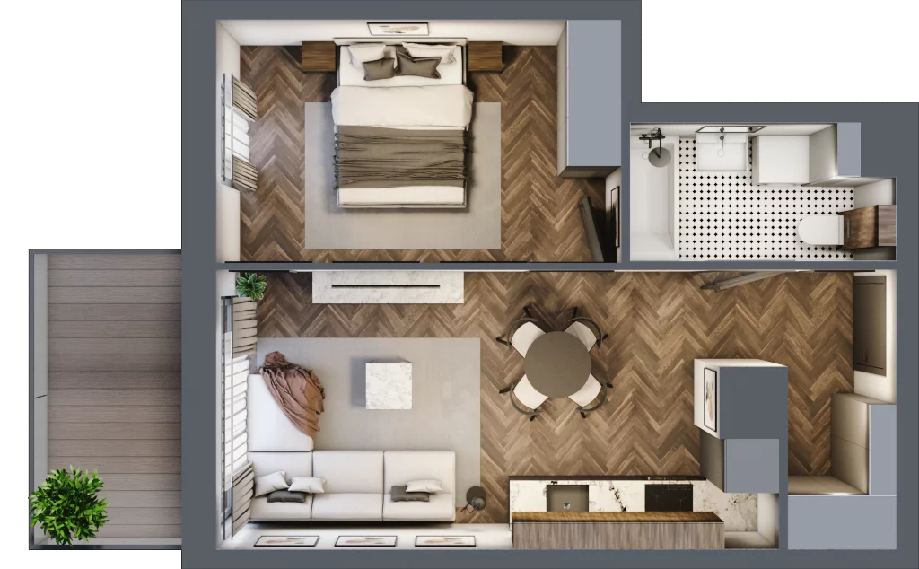 2 pokoje, mieszkanie 38,81 m², piętro 1, oferta nr B05, Paderewskiego 29, Katowice, Osiedle Paderewskiego-Muchowiec, Dolina Trzech Stawów, ul. Ignacego Paderewskiego 29