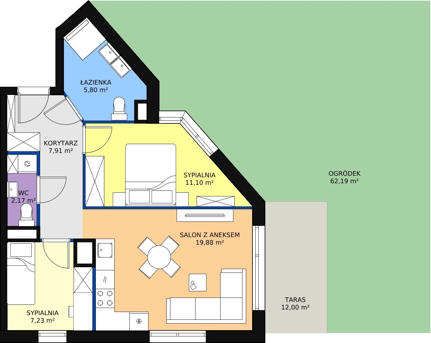 Zalety apartamentu 54.09 m², B08