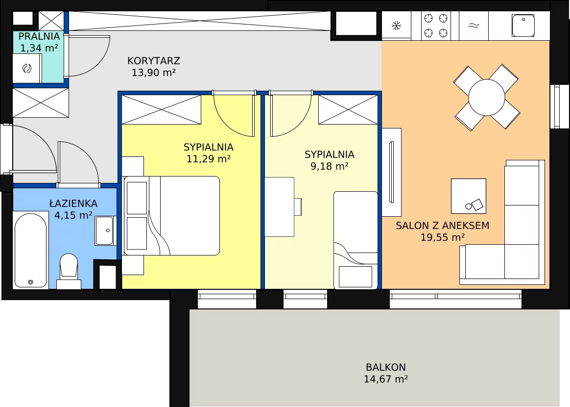 Zalety mieszkania 59.41 m², B30