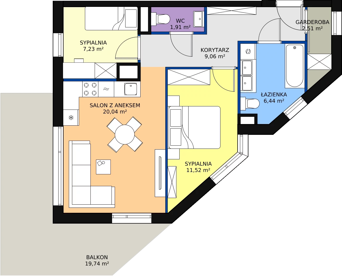 Zalety apartamentu 58.71 m², B48