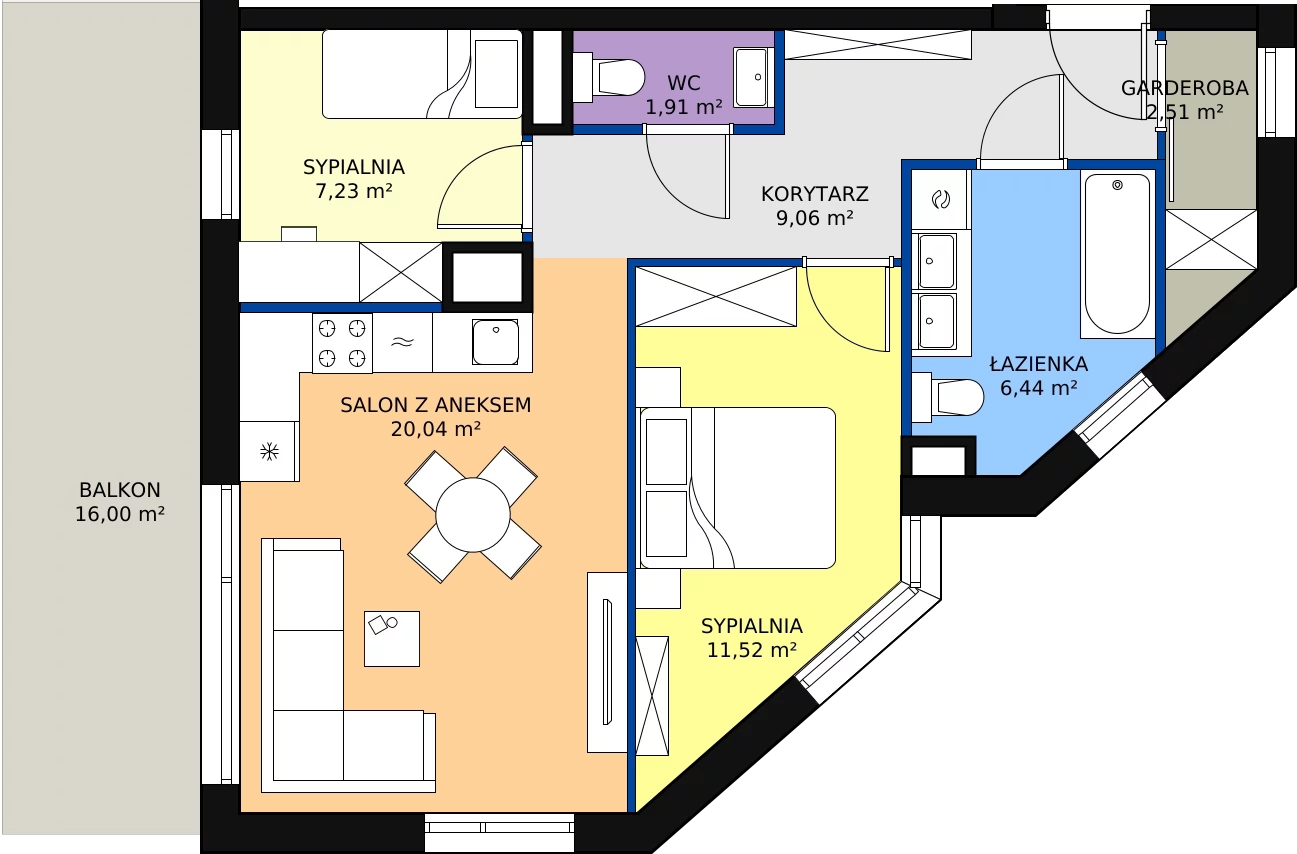 Zalety apartamentu 58.71 m², B58