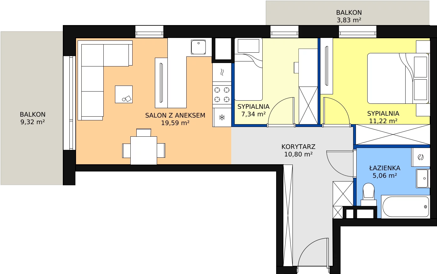 Zalety apartamentu 54.01 m², B61
