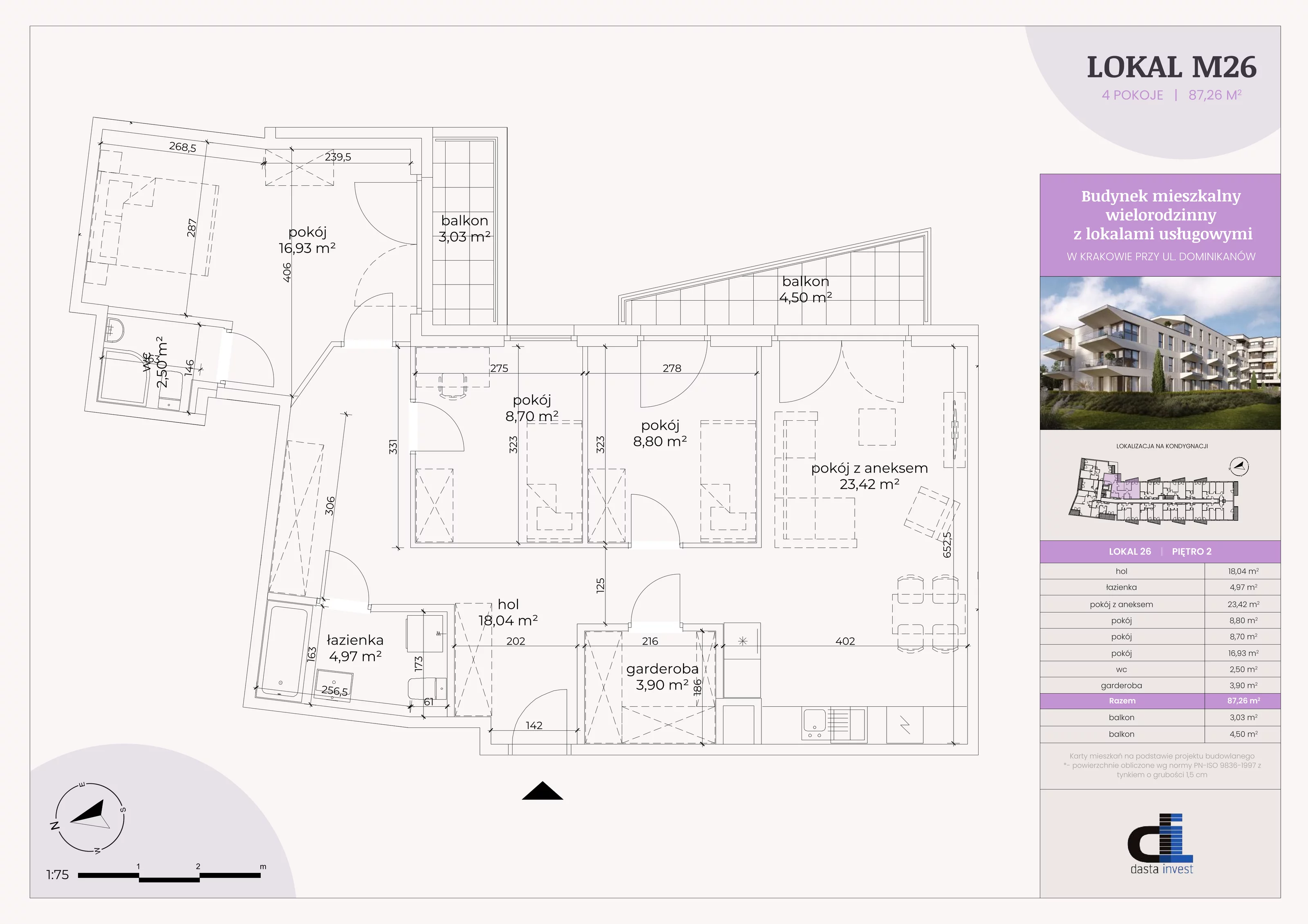 4 pokoje, mieszkanie 87,25 m², piętro 2, oferta nr 26, Dominikanów, Kraków, Prądnik Czerwony, ul. Dominikanów 28
