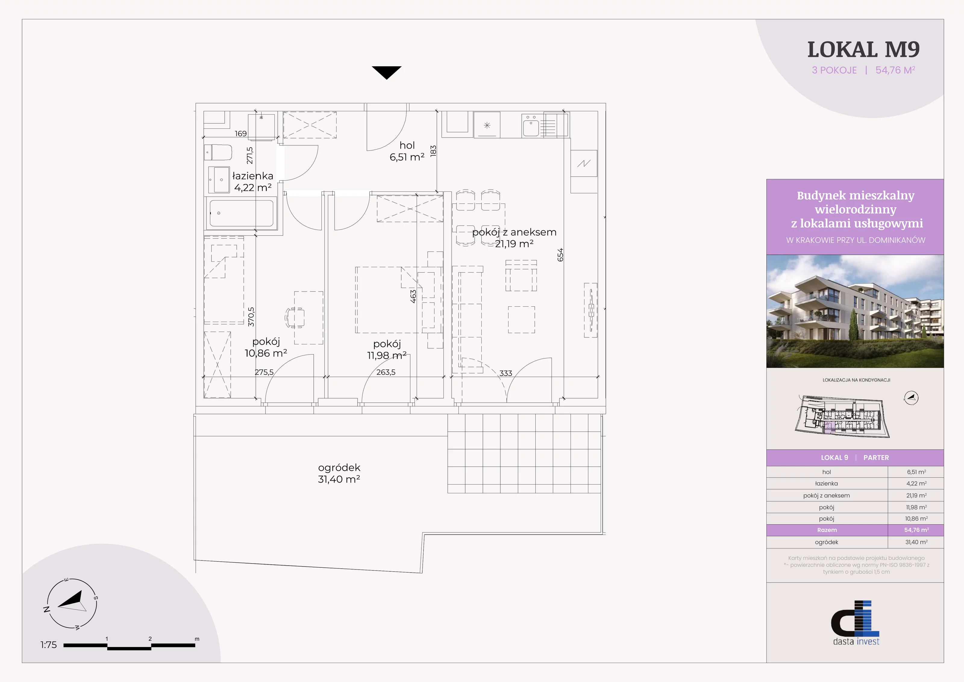 3 pokoje, mieszkanie 54,75 m², parter, oferta nr 9, Dominikanów, Kraków, Prądnik Czerwony, ul. Dominikanów 28
