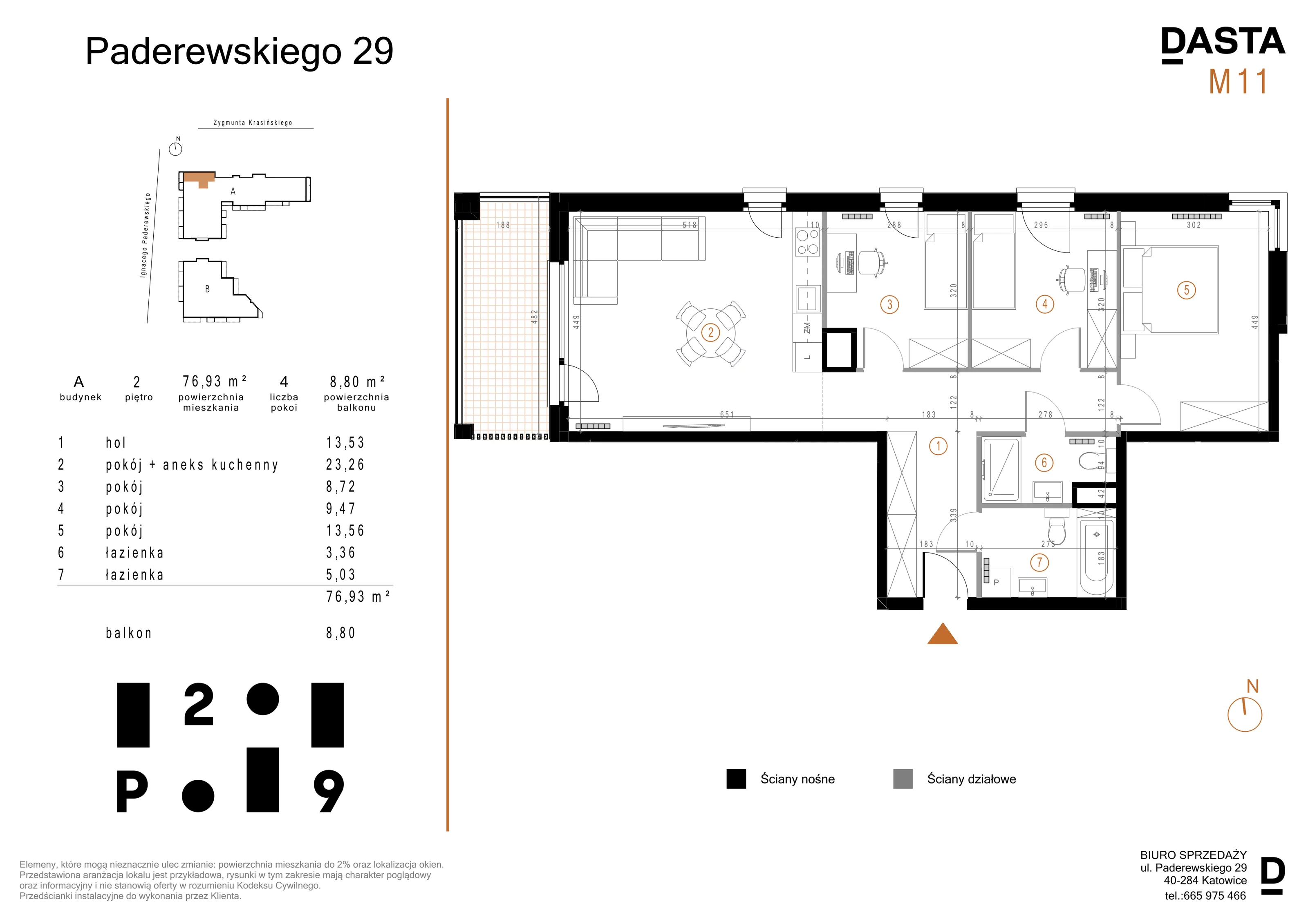 4 pokoje, mieszkanie 76,93 m², piętro 2, oferta nr A11, Paderewskiego 29, Katowice, Osiedle Paderewskiego-Muchowiec, Dolina Trzech Stawów, ul. Ignacego Paderewskiego 29