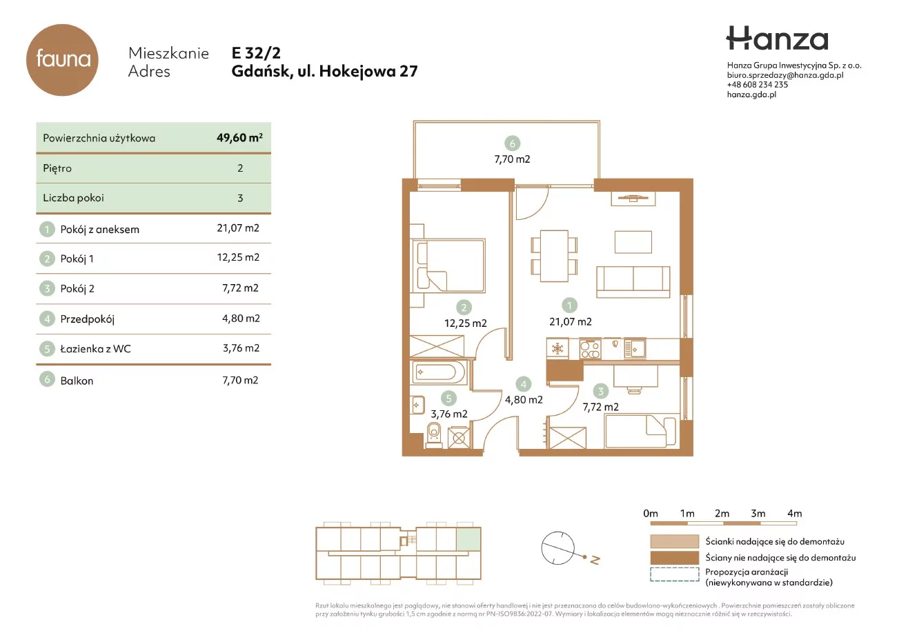 Mieszkanie 49,60 m², piętro 2, oferta nr E32/2, Fauna, Gdańsk, Orunia Górna-Gdańsk Południe, ul. Hokejowa 25, 27