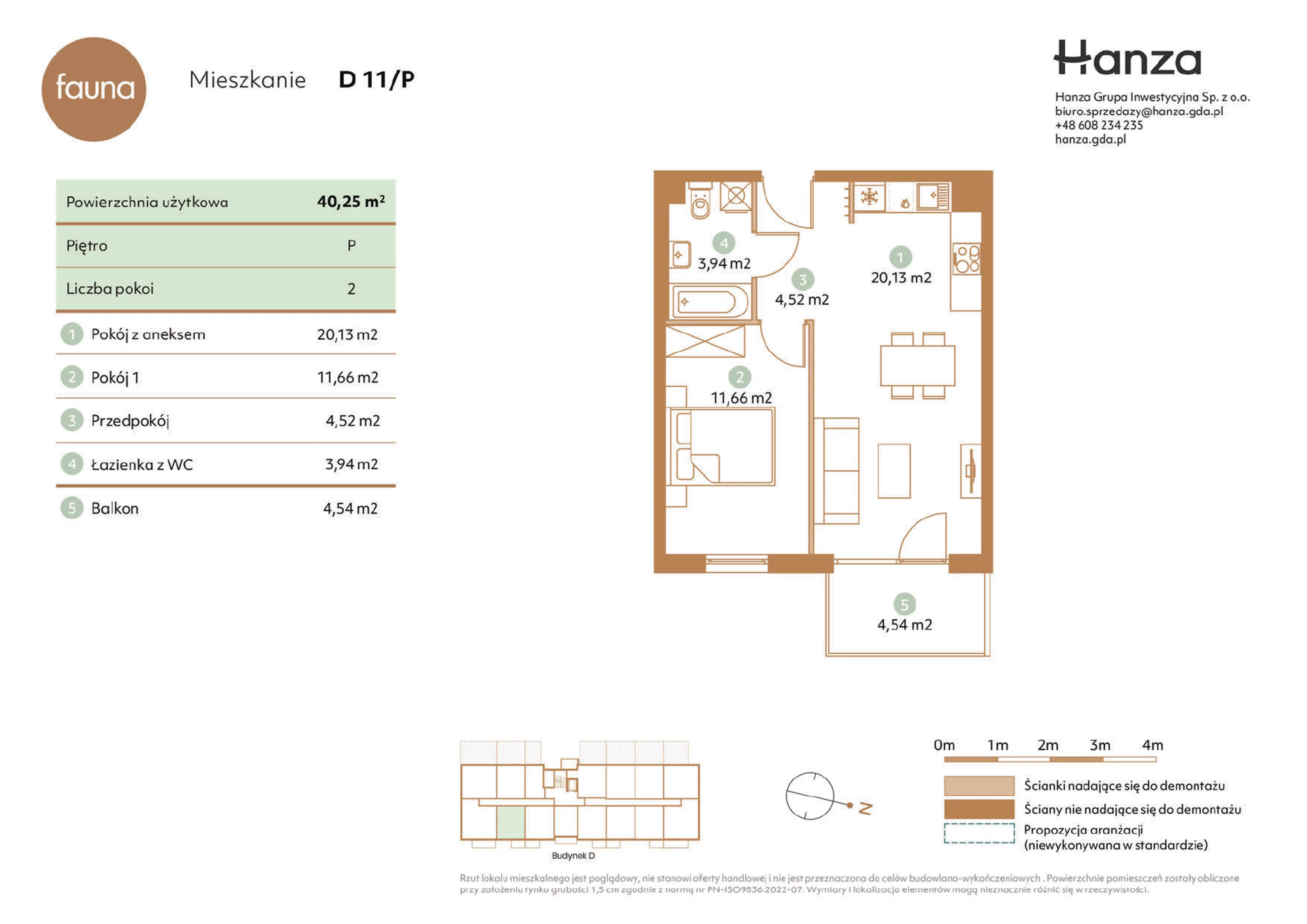 Mieszkanie 40,25 m², parter, oferta nr D11/P, Fauna - bud. D, Gdańsk, Orunia Górna-Gdańsk Południe, ul. Hokejowa 25