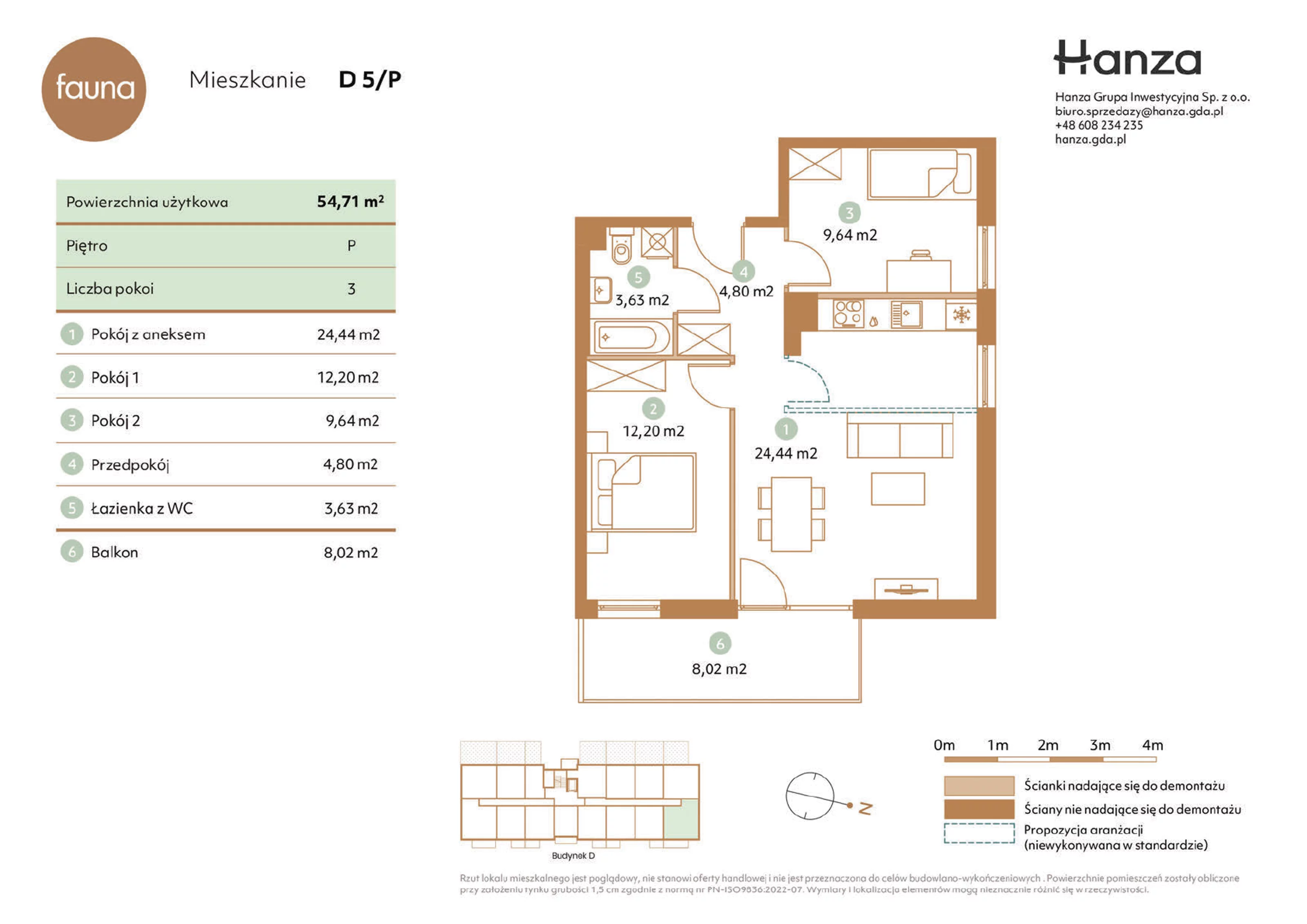 3 pokoje, mieszkanie 54,71 m², parter, oferta nr D5/P, Fauna - bud. D, Gdańsk, Orunia Górna-Gdańsk Południe, ul. Hokejowa 25