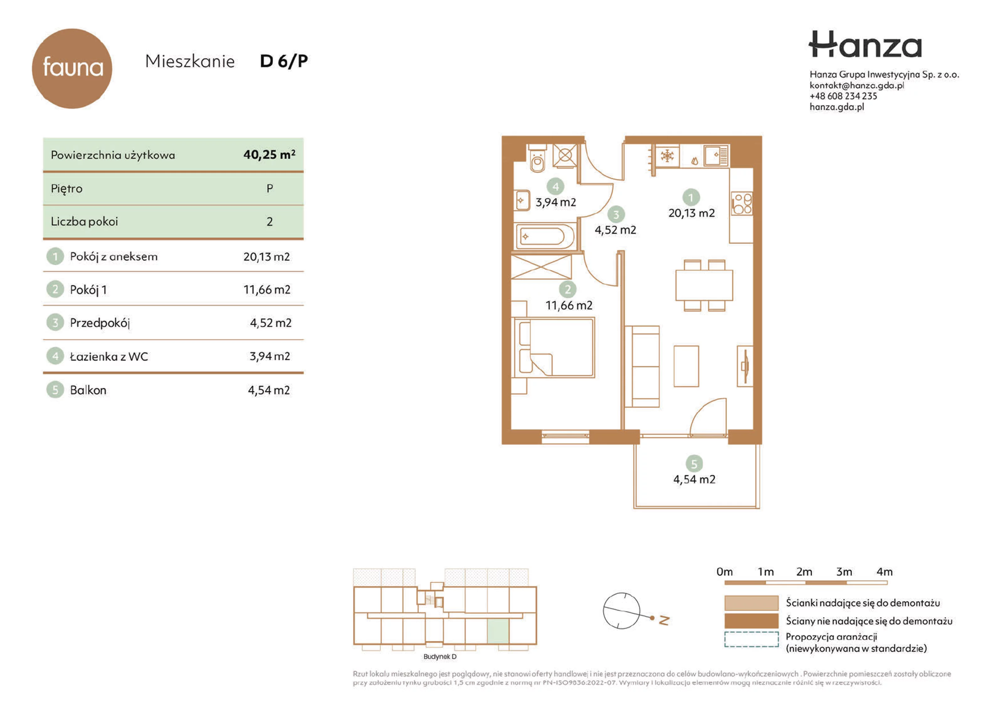 2 pokoje, mieszkanie 40,25 m², parter, oferta nr D6/P, Fauna - bud. D, Gdańsk, Orunia Górna-Gdańsk Południe, ul. Hokejowa 25