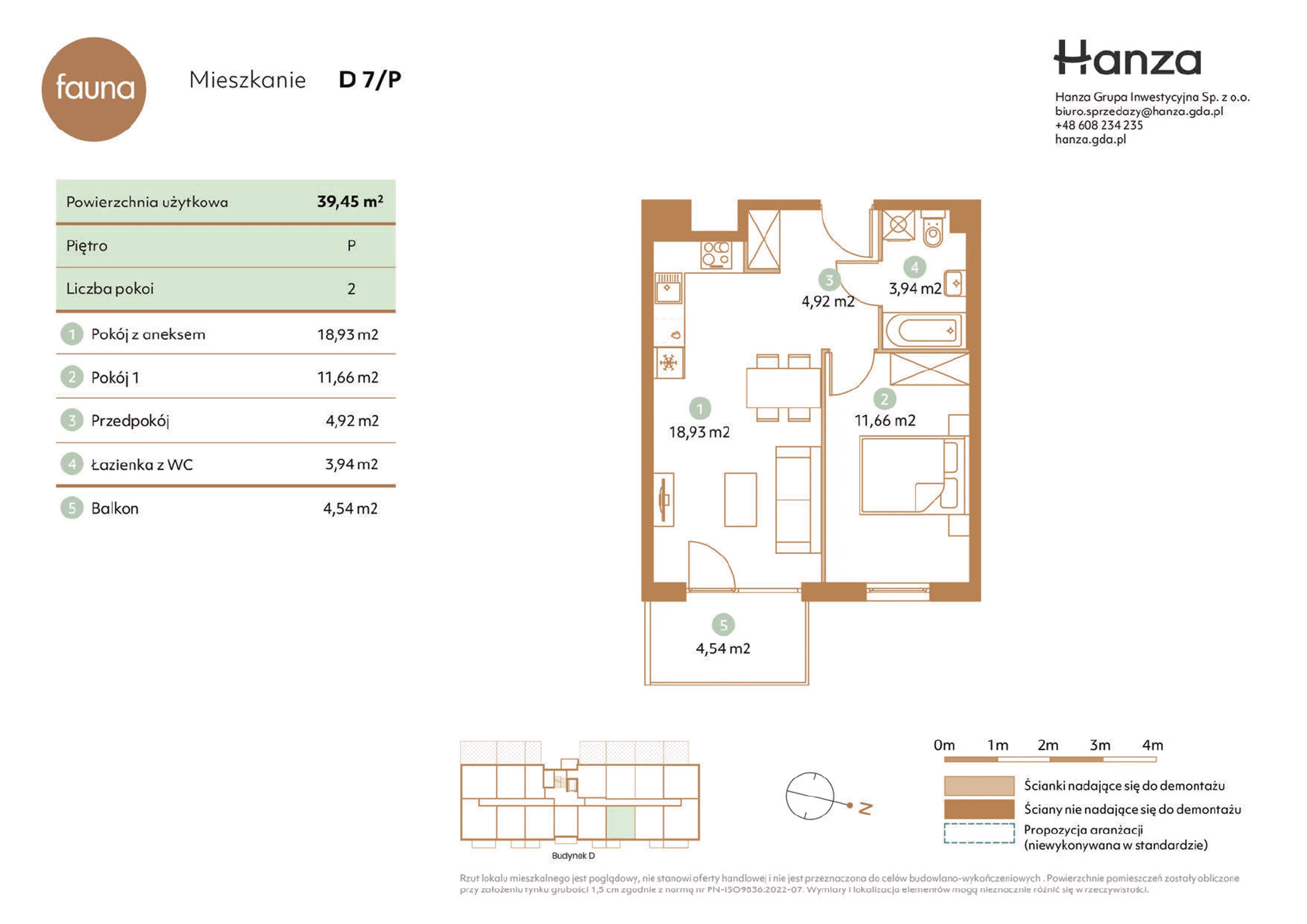 Mieszkanie 39,45 m², parter, oferta nr D7/P, Fauna - bud. D, Gdańsk, Orunia Górna-Gdańsk Południe, ul. Hokejowa 25