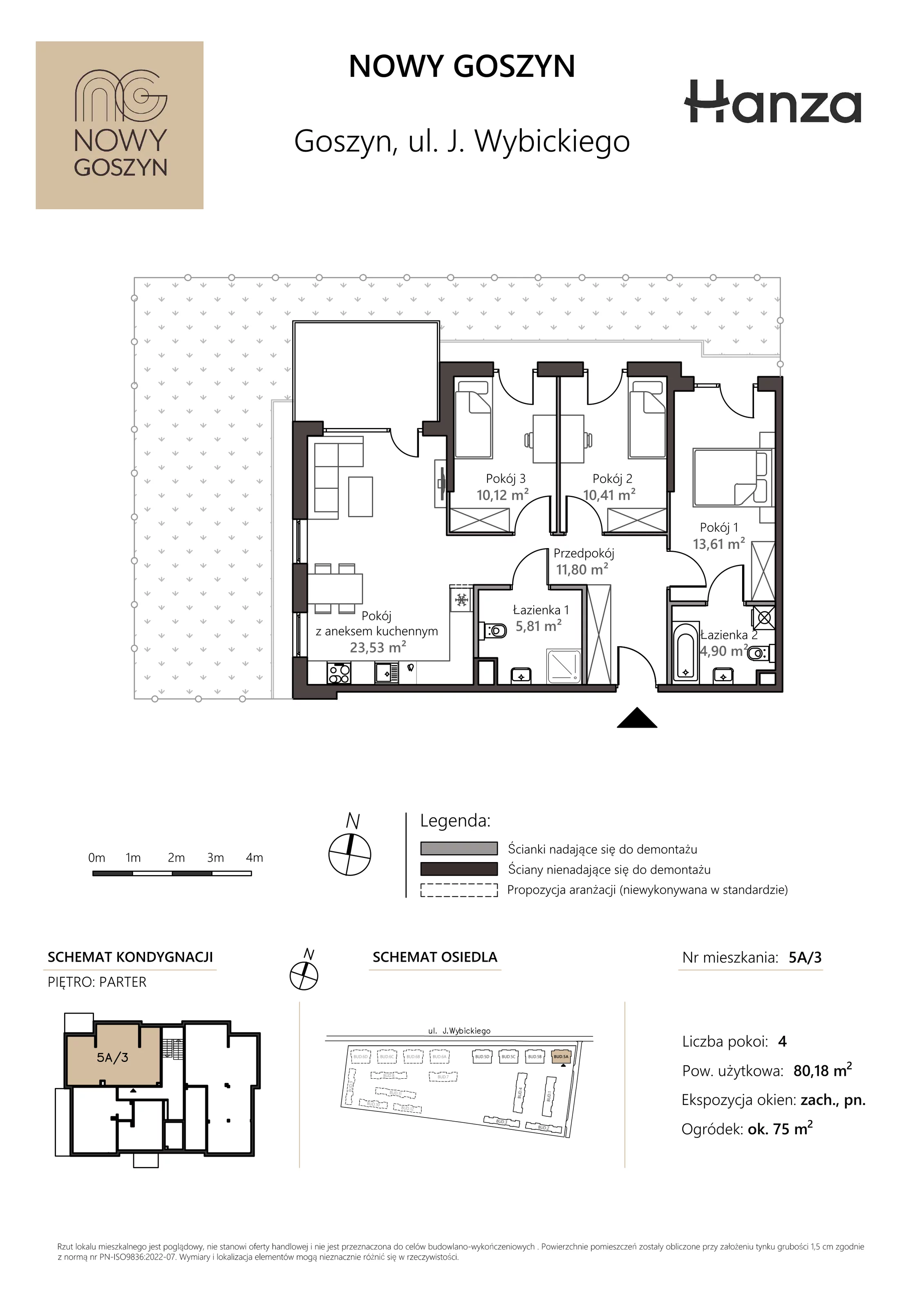 Mieszkanie 80,18 m², parter, oferta nr 5A/3, Nowy Goszyn, Goszyn, ul. Józefa Wybickiego