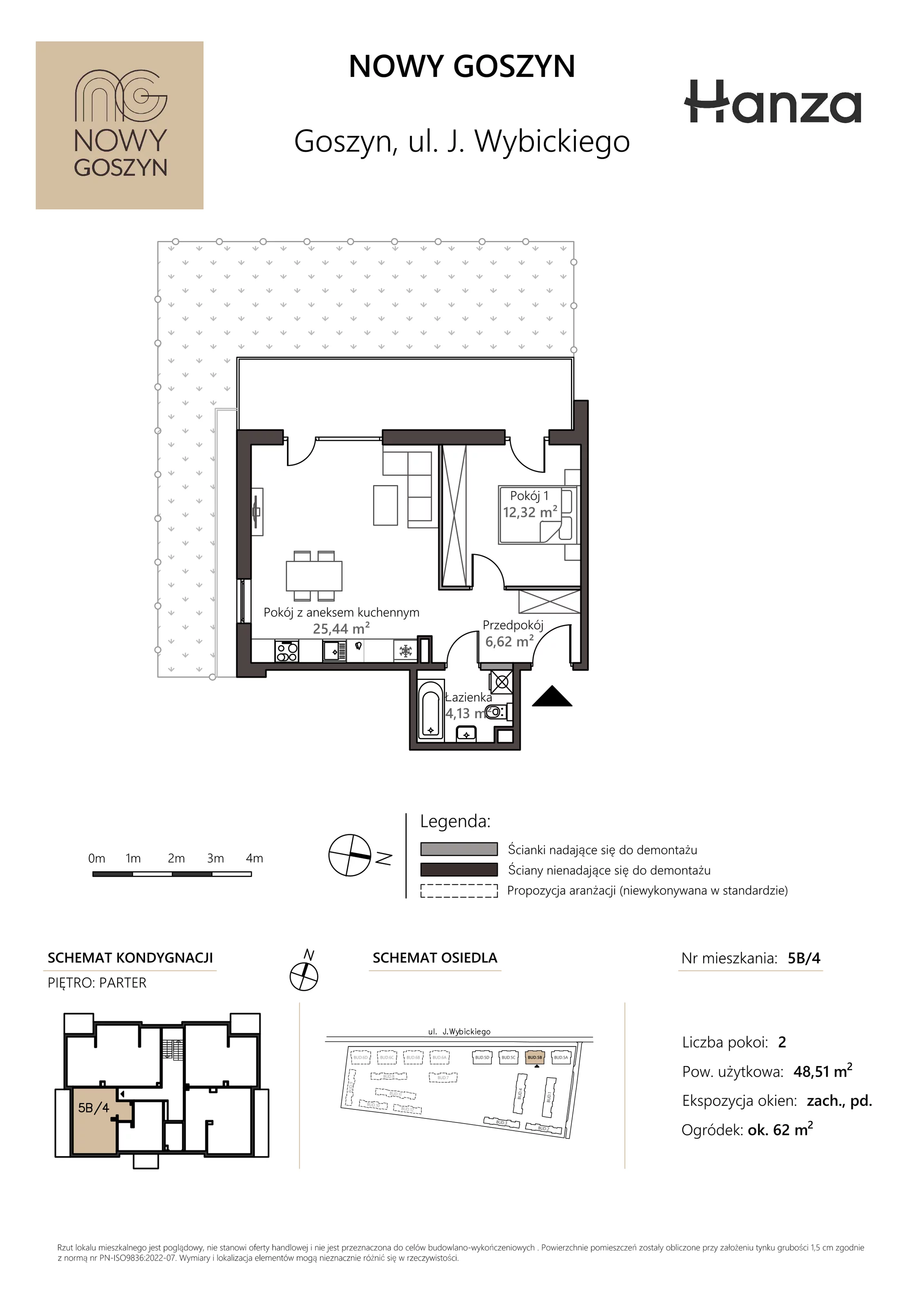 Mieszkanie 48,51 m², parter, oferta nr 5B/4, Nowy Goszyn, Goszyn, ul. Józefa Wybickiego