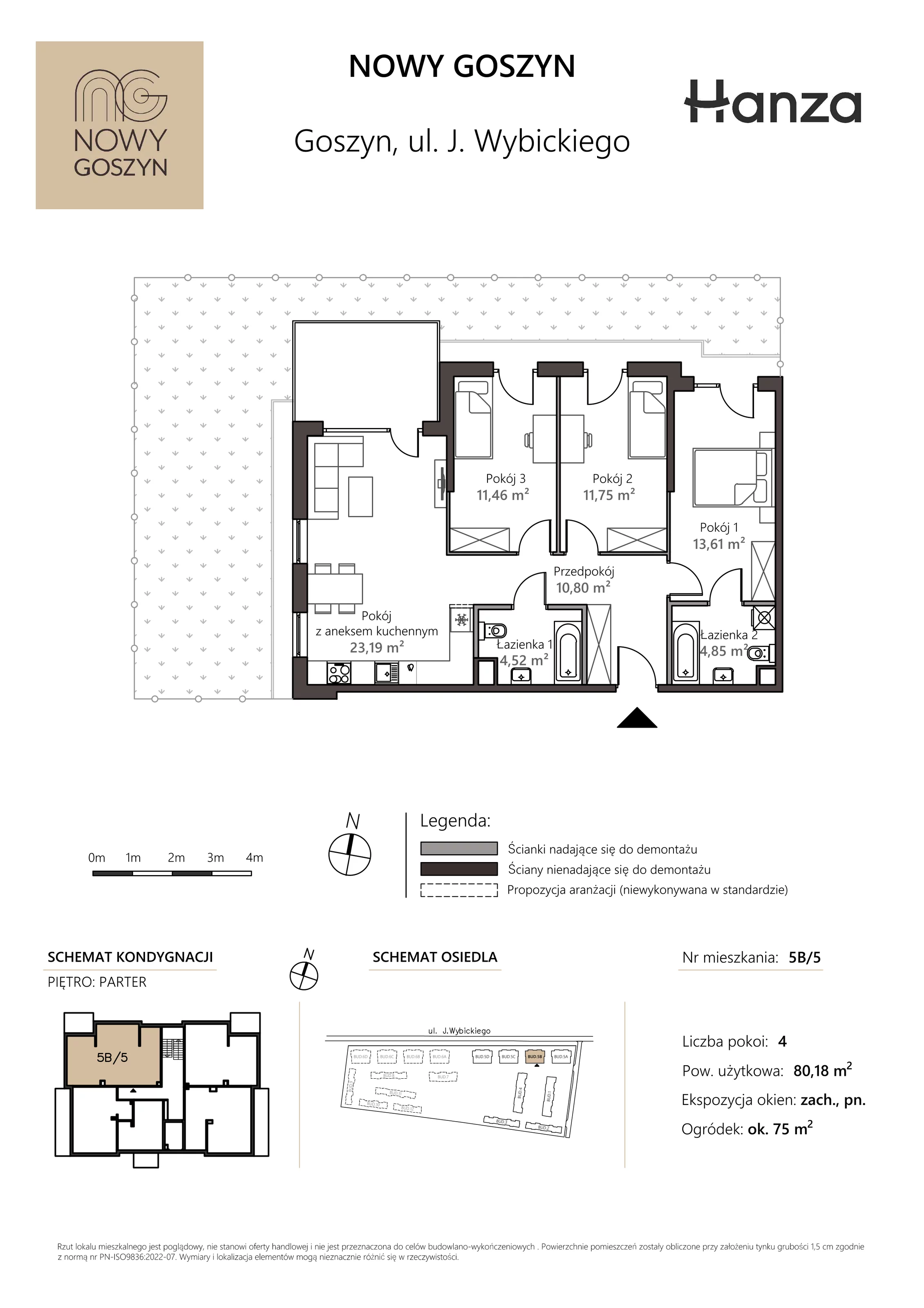 Mieszkanie 80,18 m², parter, oferta nr 5B/5, Nowy Goszyn, Goszyn, ul. Józefa Wybickiego