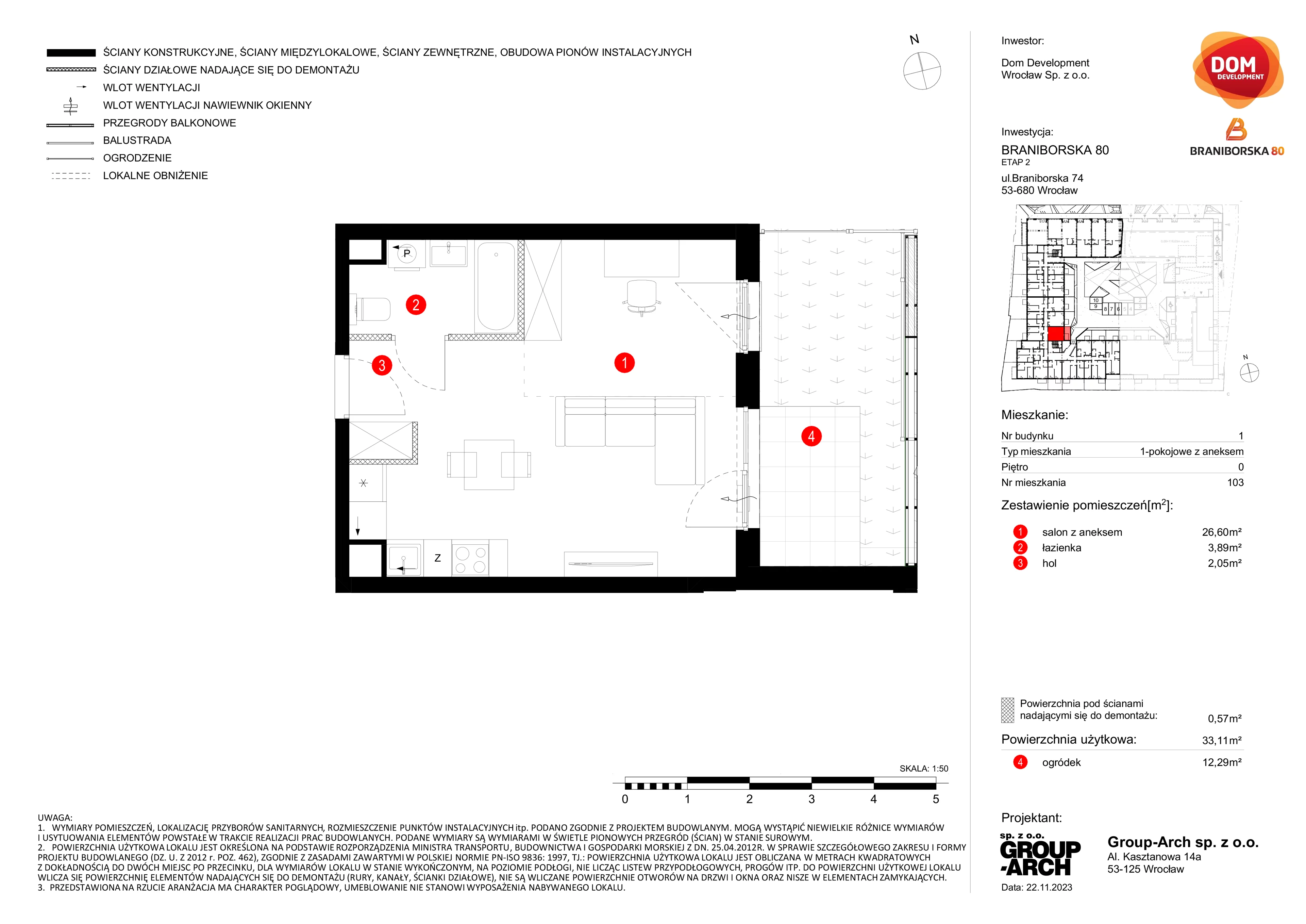 Mieszkanie 33,11 m², parter, oferta nr B/103, Braniborska 80, Wrocław, Stare Miasto, ul. Braniborska 80