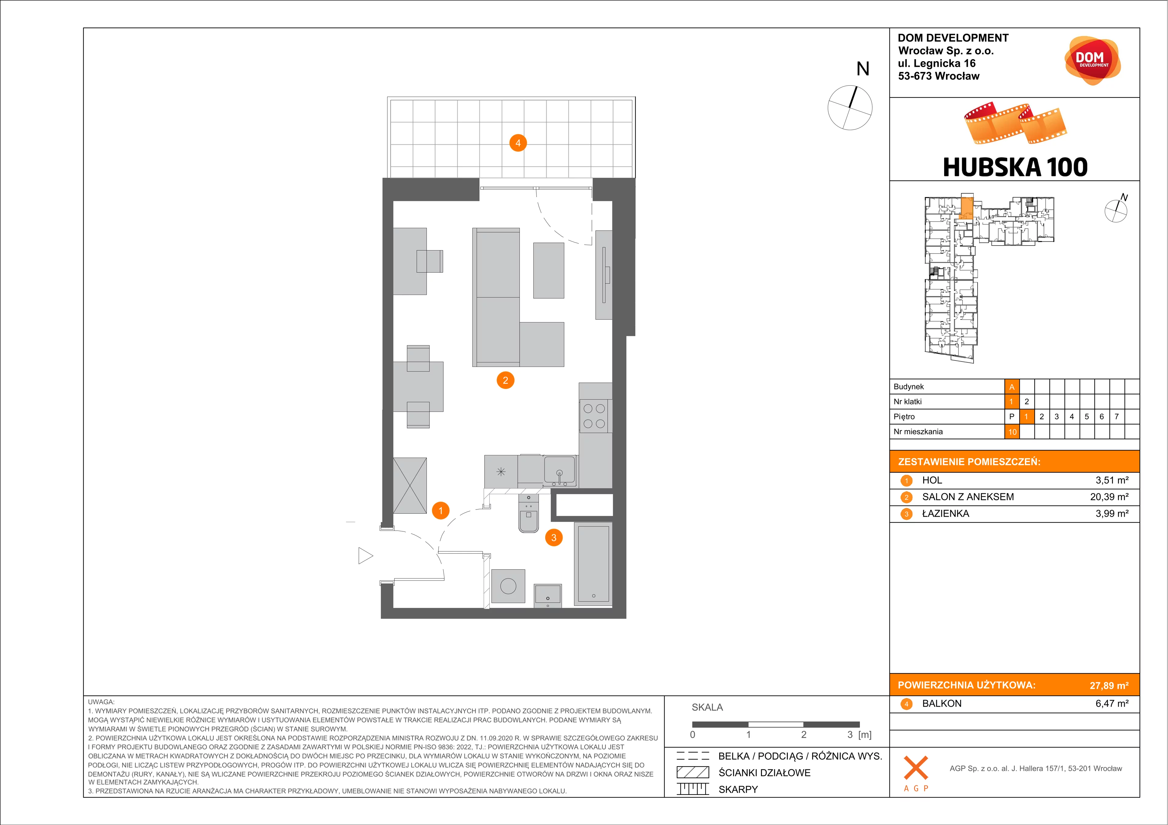 1 pokój, mieszkanie 27,89 m², piętro 1, oferta nr A/10, Hubska 100 etap 2, Wrocław, Huby, Krzyki, ul. Hubska 100