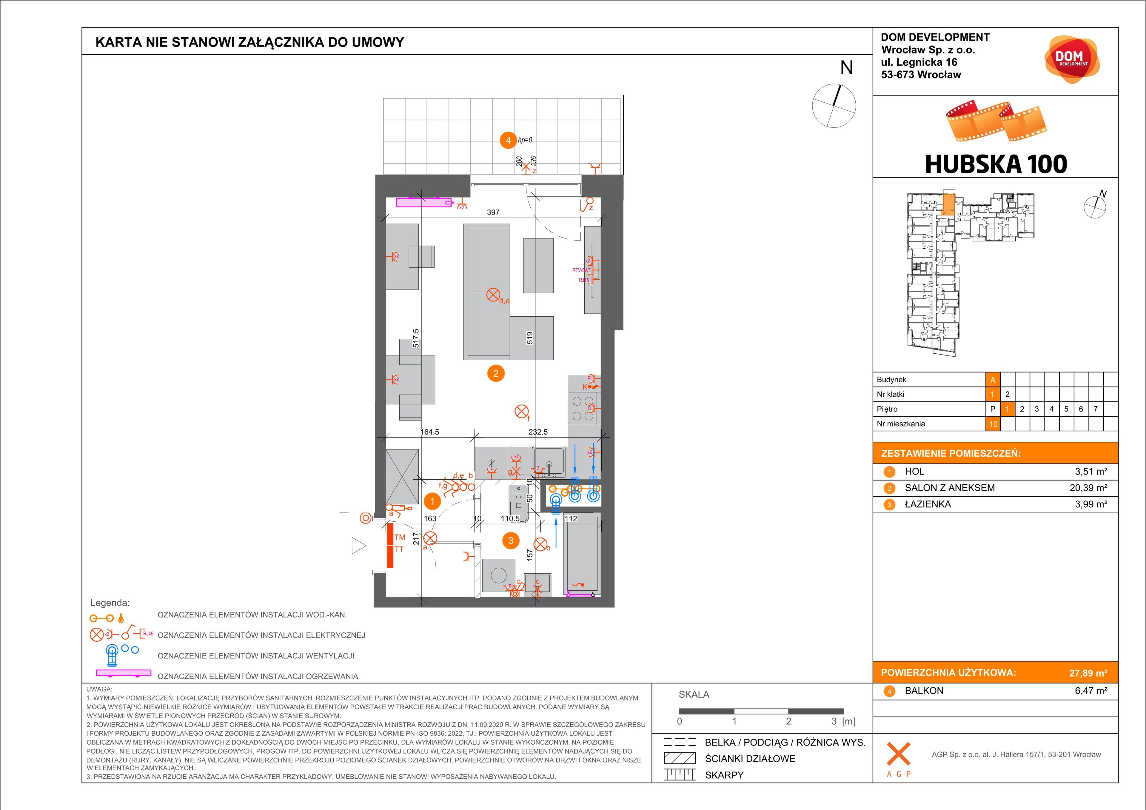 1 pokój, mieszkanie 27,89 m², piętro 1, oferta nr A/10, Hubska 100 etap 2, Wrocław, Huby, Krzyki, ul. Hubska 100