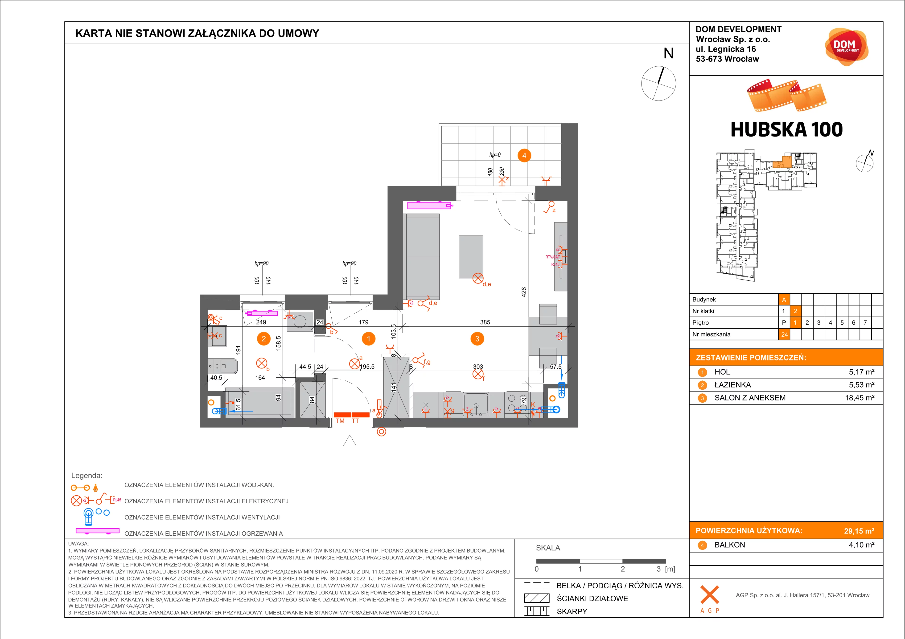 1 pokój, mieszkanie 29,15 m², piętro 1, oferta nr A/24, Hubska 100 etap 2, Wrocław, Huby, Krzyki, ul. Hubska 100