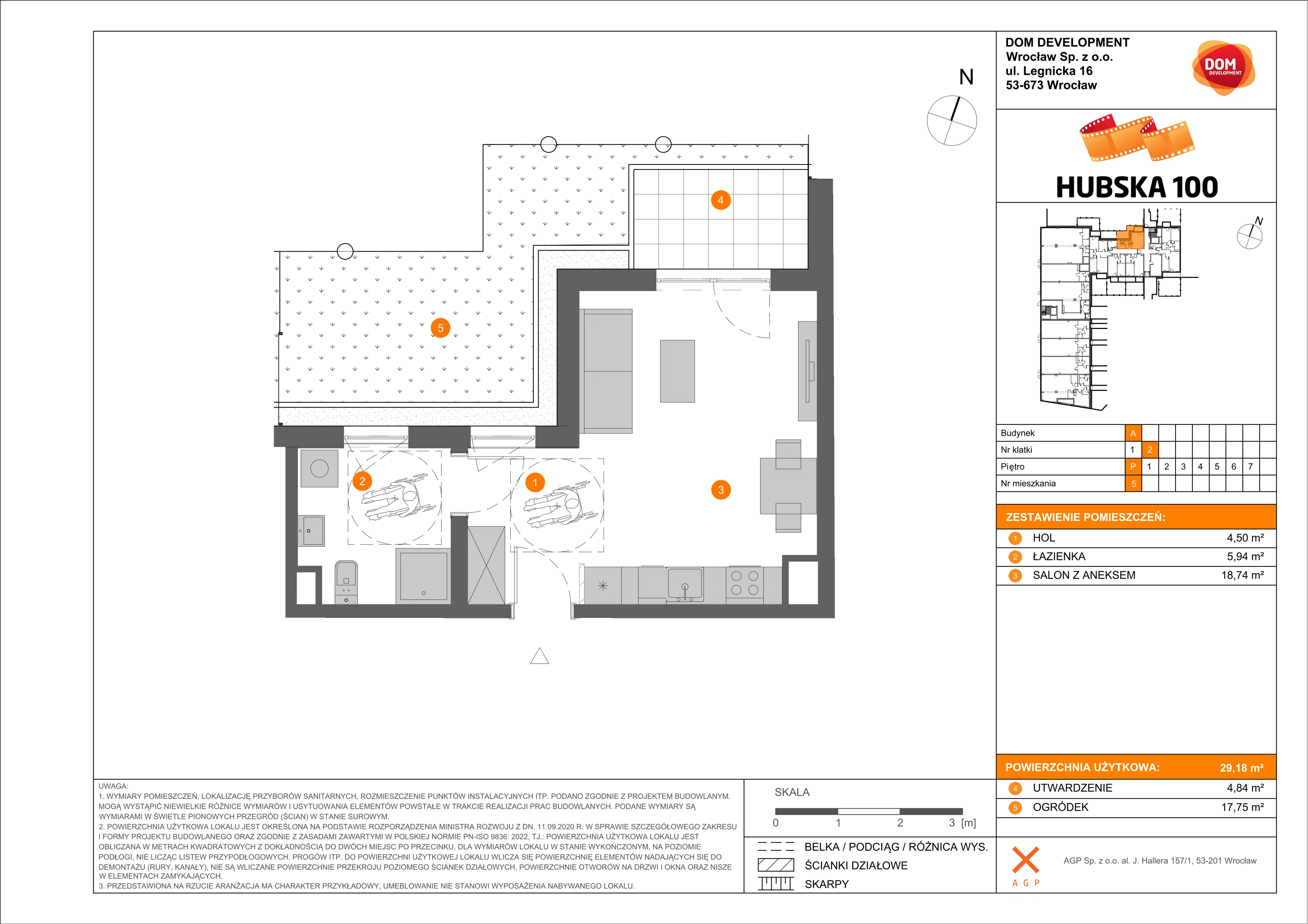 1 pokój, mieszkanie 29,18 m², parter, oferta nr A/5, Hubska 100 etap 2, Wrocław, Huby, Krzyki, ul. Hubska 100