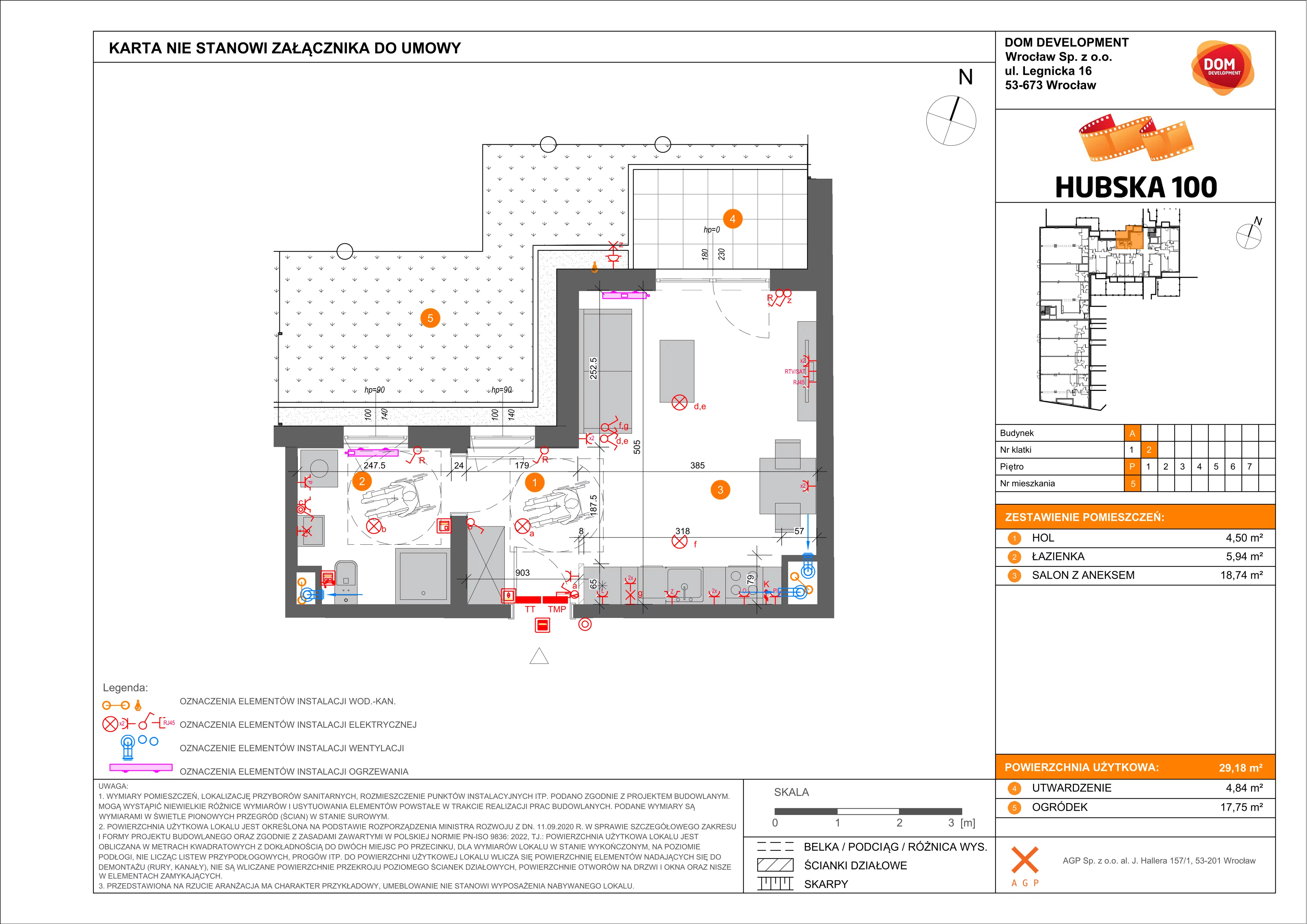 1 pokój, mieszkanie 29,18 m², parter, oferta nr A/5, Hubska 100 etap 2, Wrocław, Huby, Krzyki, ul. Hubska 100