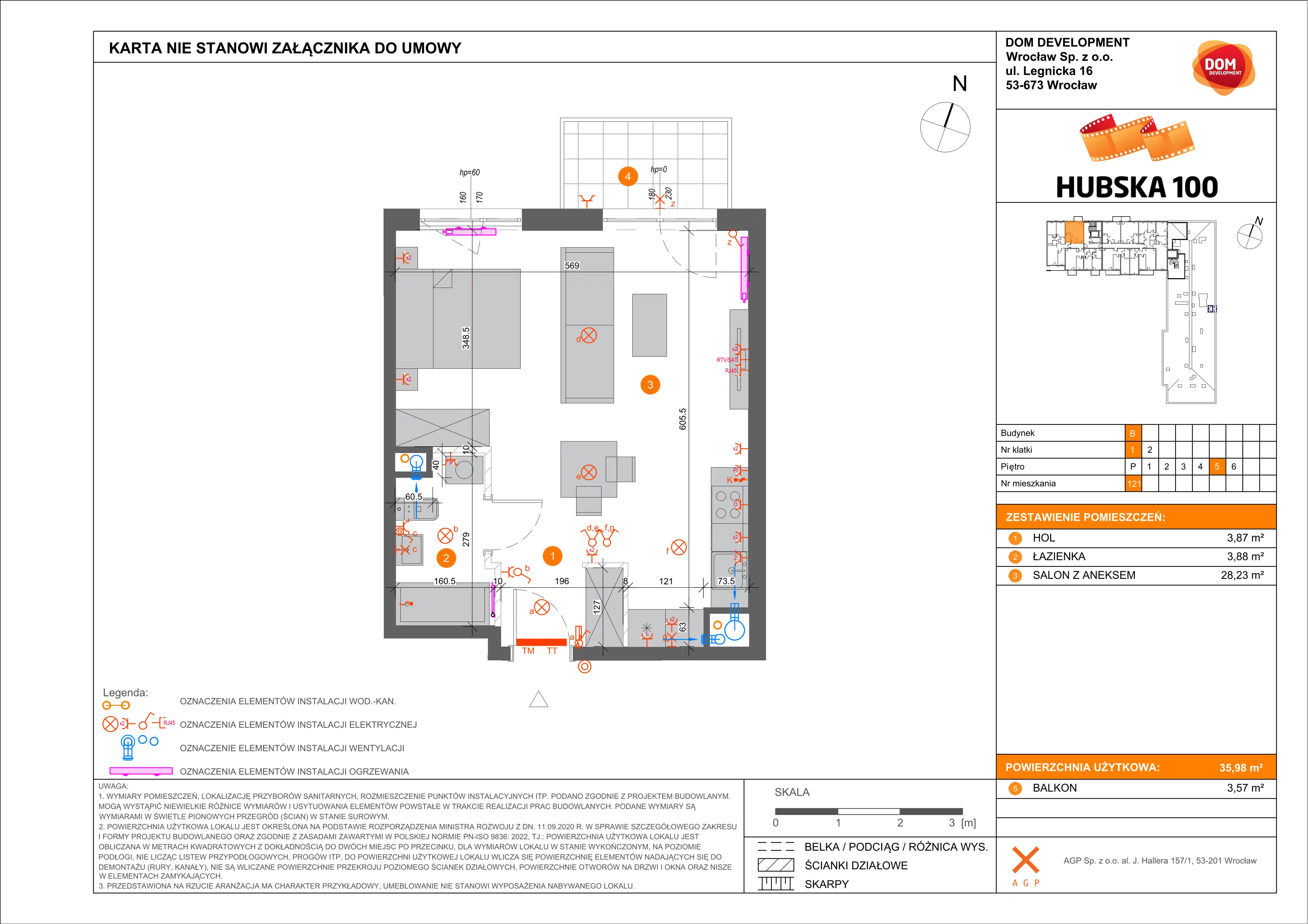 Mieszkanie 35,98 m², piętro 5, oferta nr B/121, Hubska 100, Wrocław, Huby, Krzyki, ul. Hubska 100