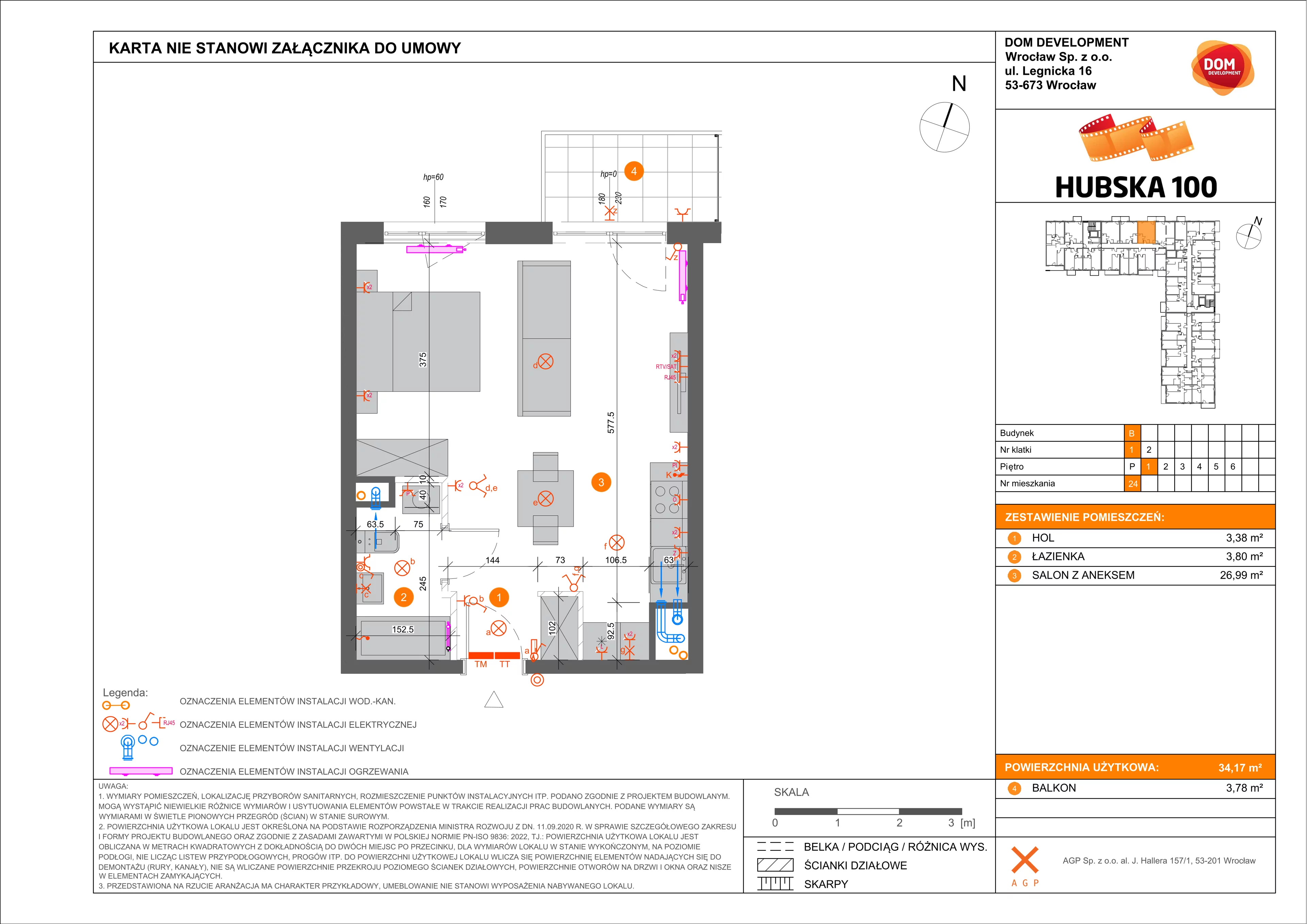 1 pokój, mieszkanie 34,17 m², piętro 1, oferta nr B/24, Hubska 100, Wrocław, Huby, Krzyki, ul. Paczkowska