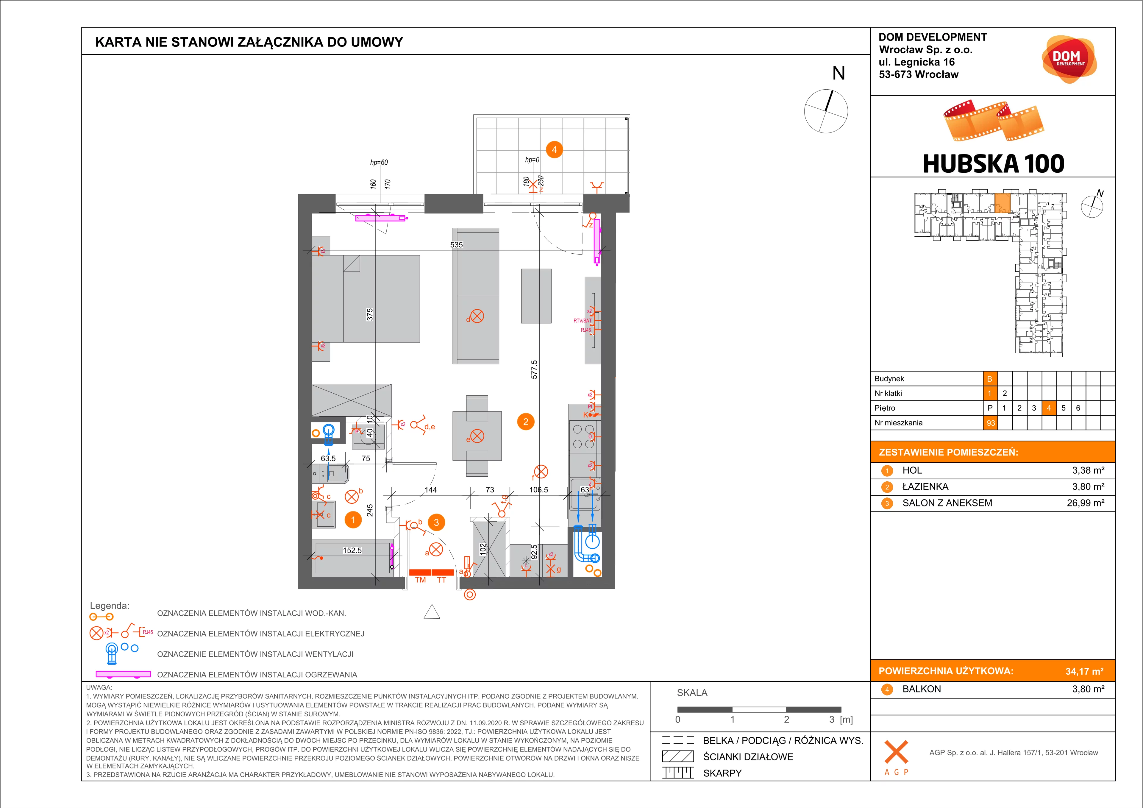 Mieszkanie 34,17 m², piętro 4, oferta nr B/93, Hubska 100, Wrocław, Huby, Krzyki, ul. Hubska 100