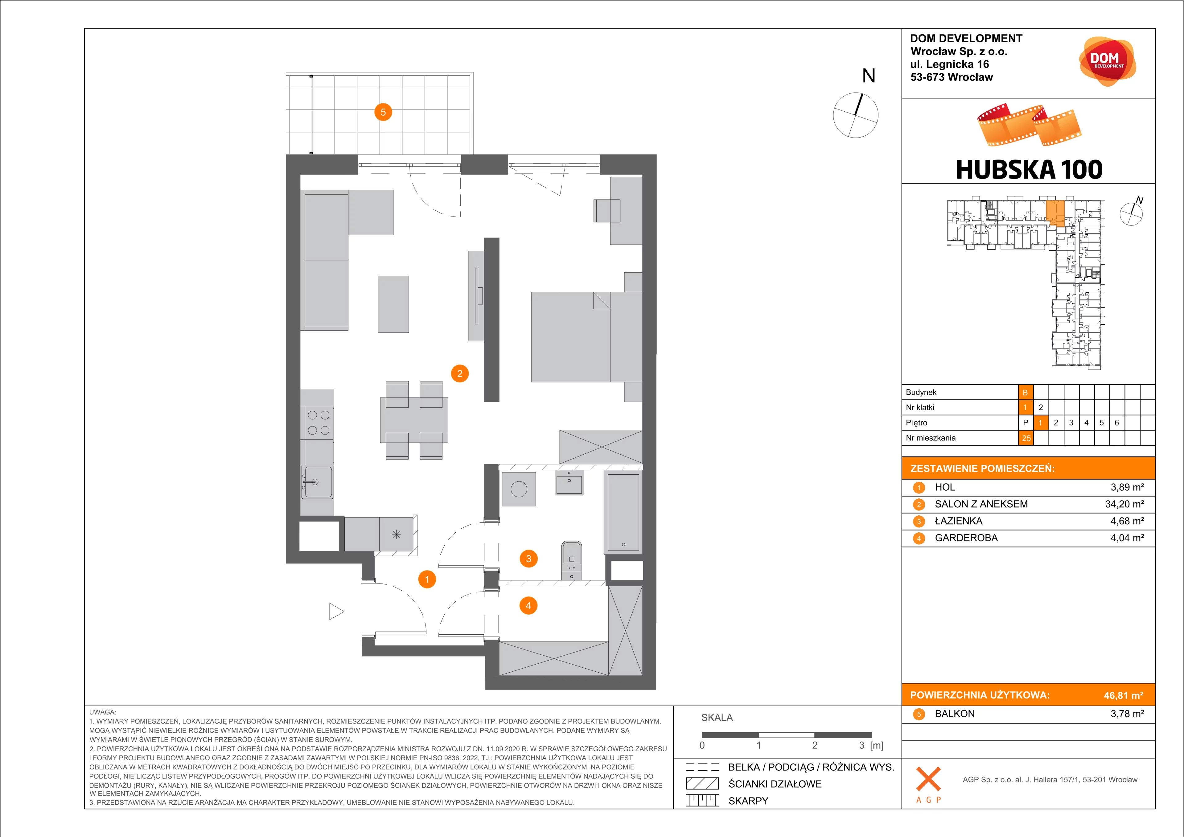 1 pokój, mieszkanie 46,81 m², piętro 1, oferta nr B/25, Hubska 100, Wrocław, Huby, Krzyki, ul. Paczkowska