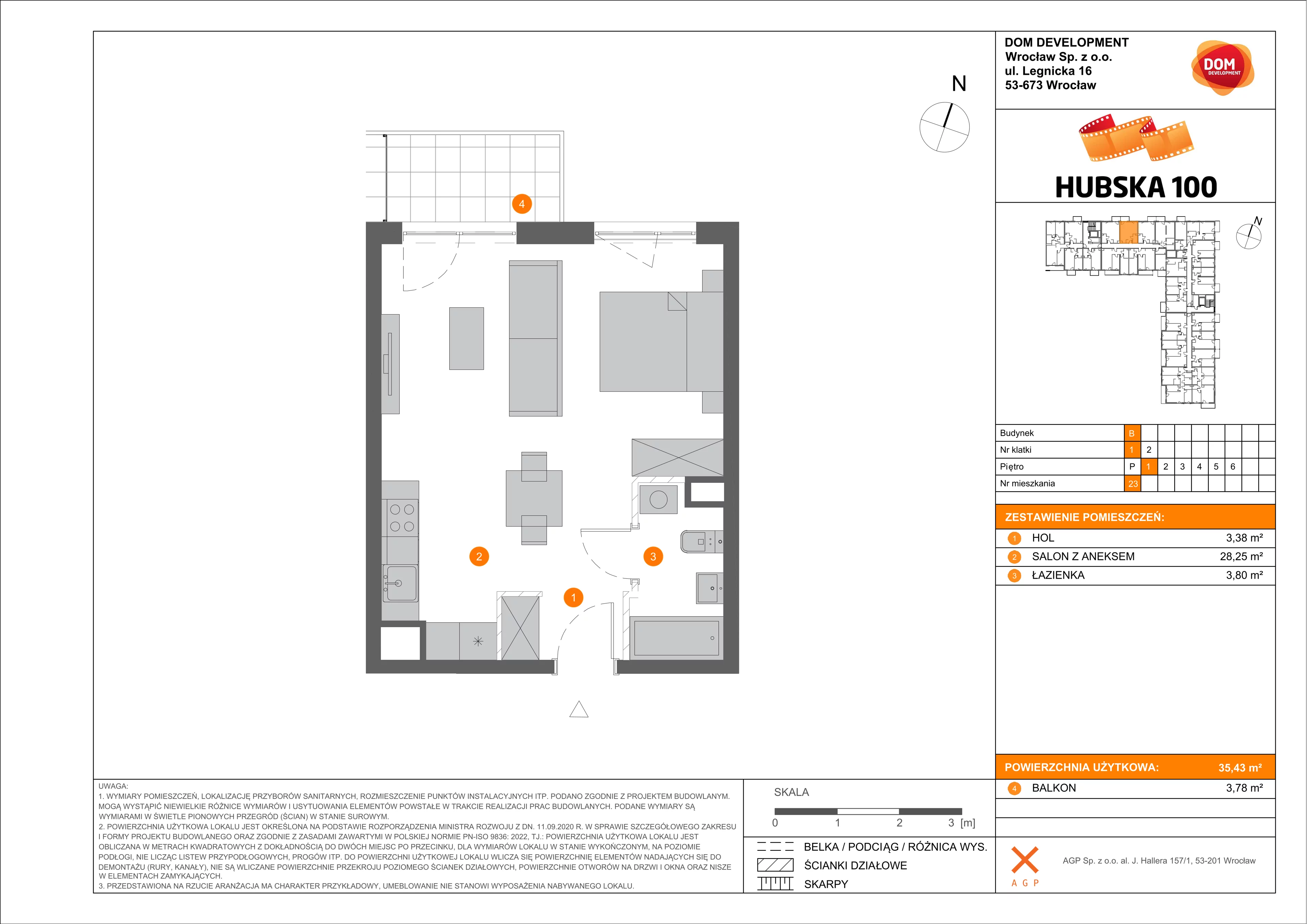 1 pokój, mieszkanie 35,43 m², piętro 1, oferta nr B/23, Hubska 100, Wrocław, Huby, Krzyki, ul. Paczkowska