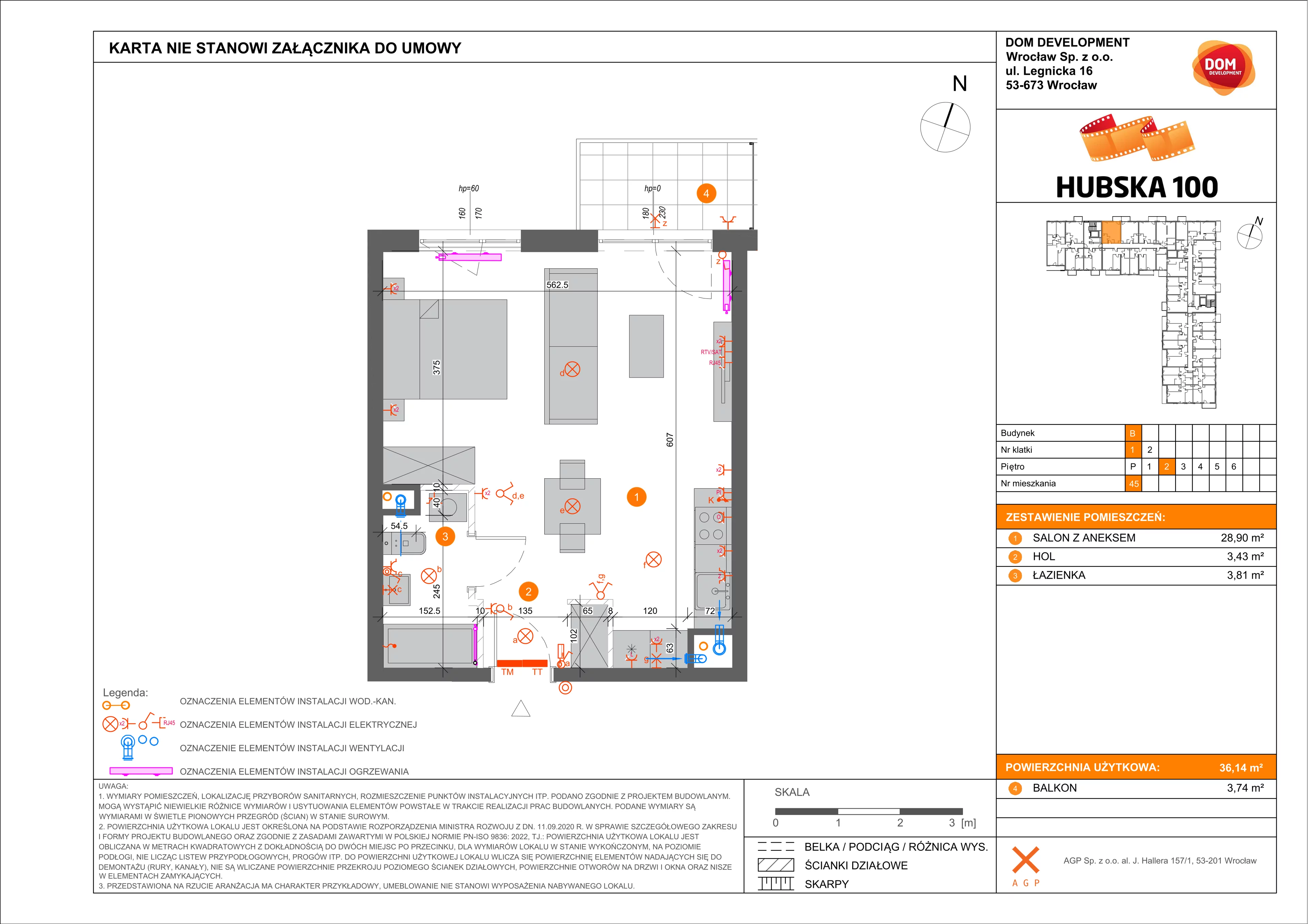 1 pokój, mieszkanie 36,14 m², piętro 2, oferta nr B/45, Hubska 100, Wrocław, Huby, Krzyki, ul. Paczkowska
