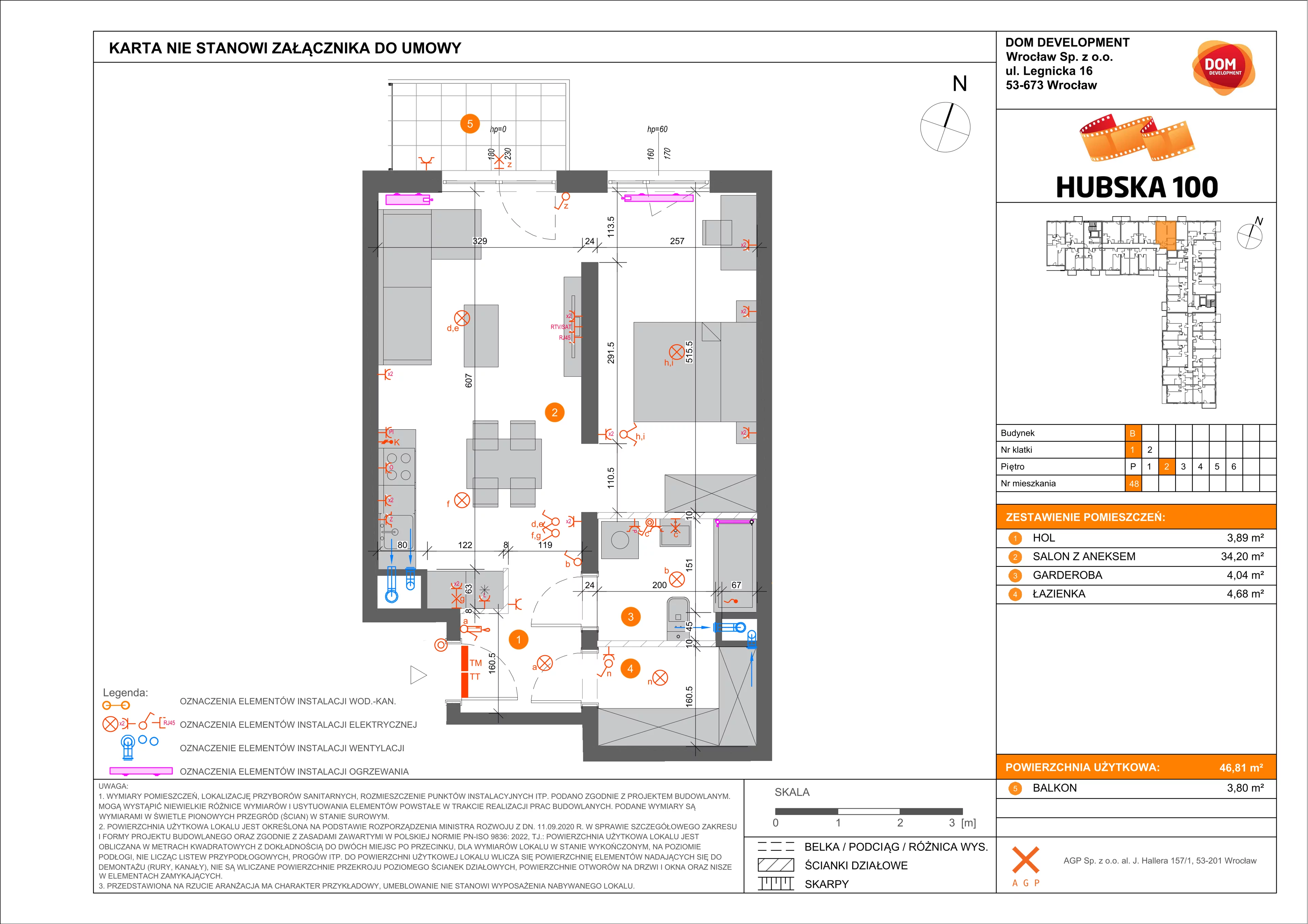 1 pokój, mieszkanie 46,81 m², piętro 2, oferta nr B/48, Hubska 100, Wrocław, Huby, Krzyki, ul. Paczkowska