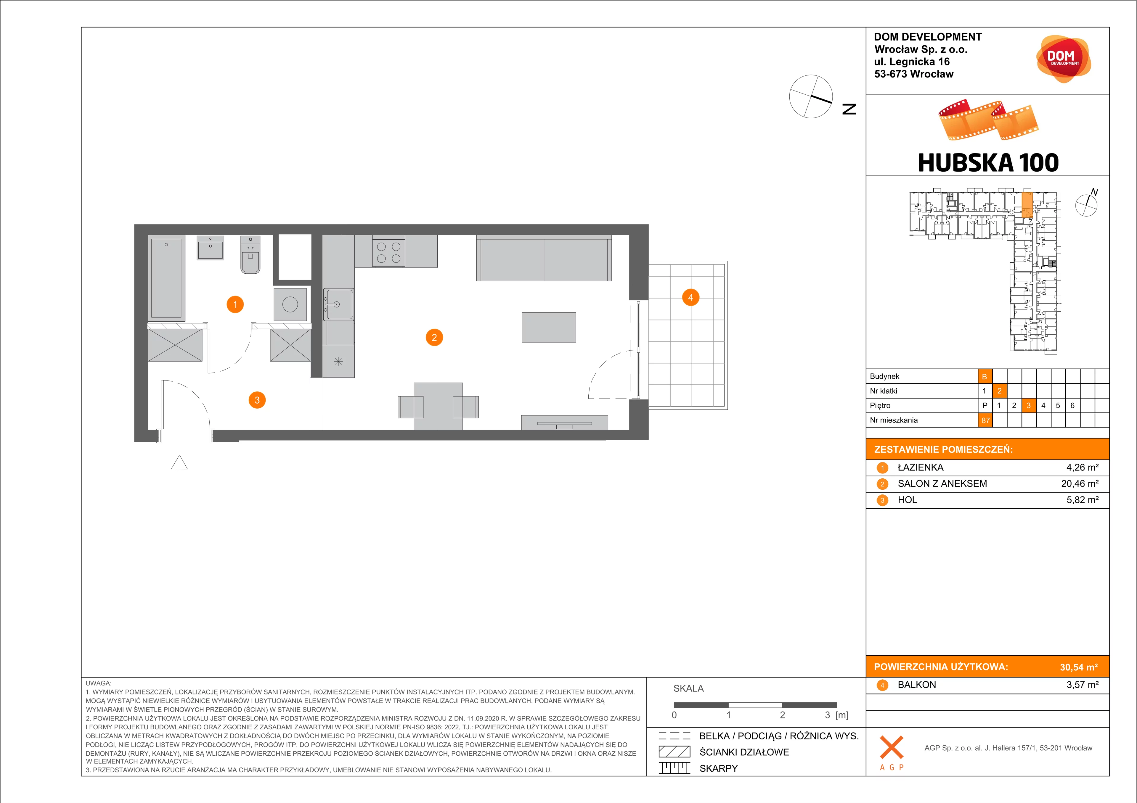 1 pokój, mieszkanie 30,54 m², piętro 3, oferta nr B/87, Hubska 100, Wrocław, Huby, Krzyki, ul. Paczkowska