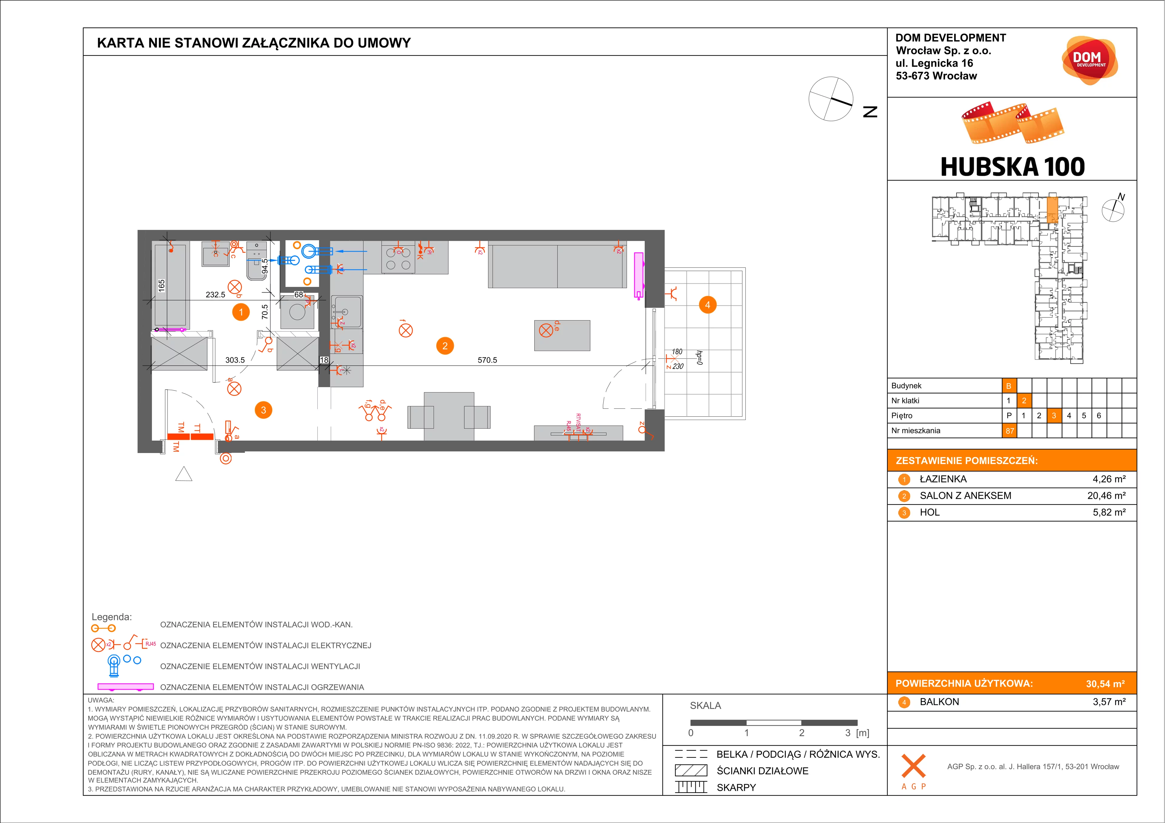 1 pokój, mieszkanie 30,54 m², piętro 3, oferta nr B/87, Hubska 100, Wrocław, Huby, Krzyki, ul. Paczkowska