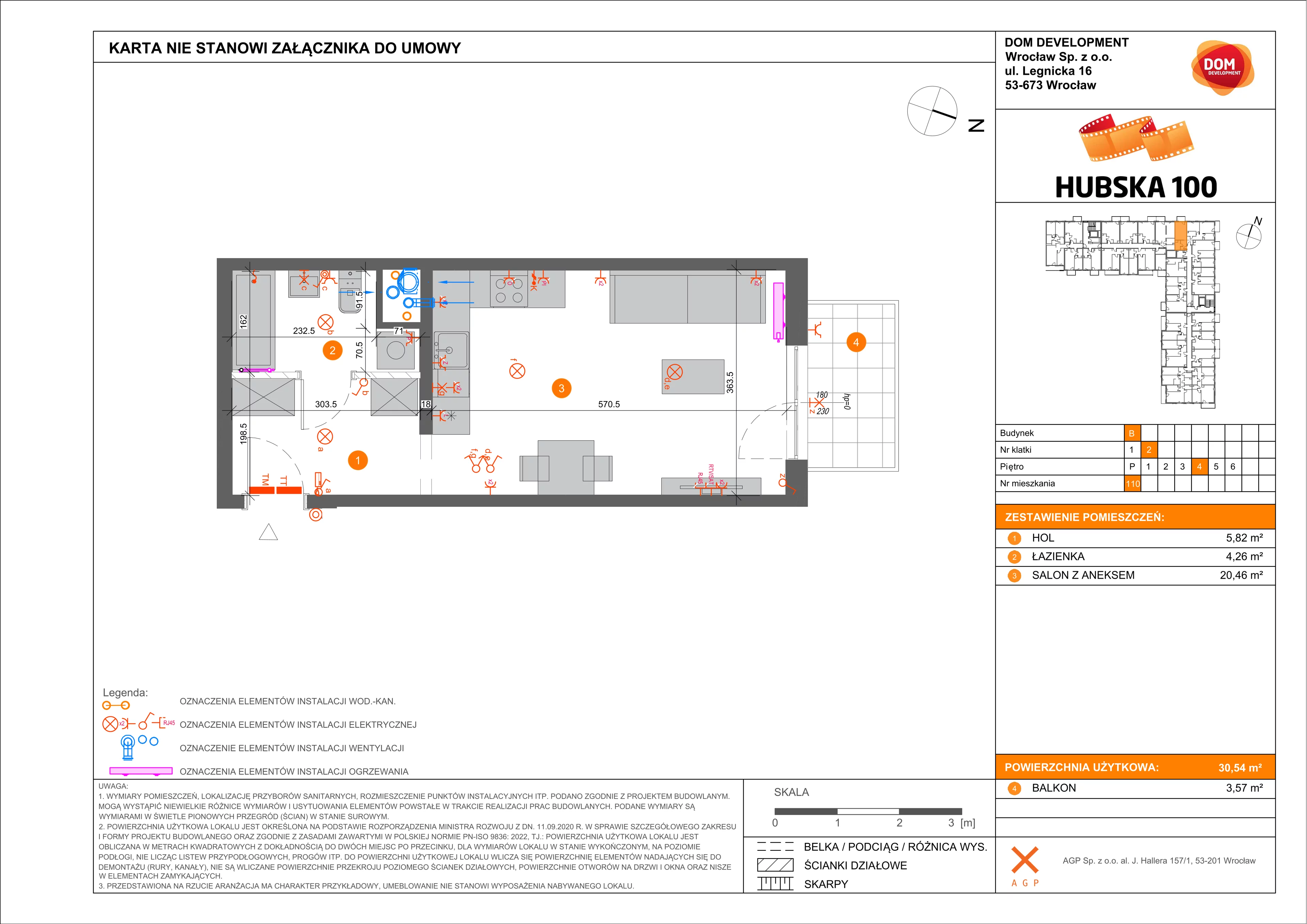 1 pokój, mieszkanie 30,54 m², piętro 4, oferta nr B/110, Hubska 100, Wrocław, Huby, Krzyki, ul. Paczkowska