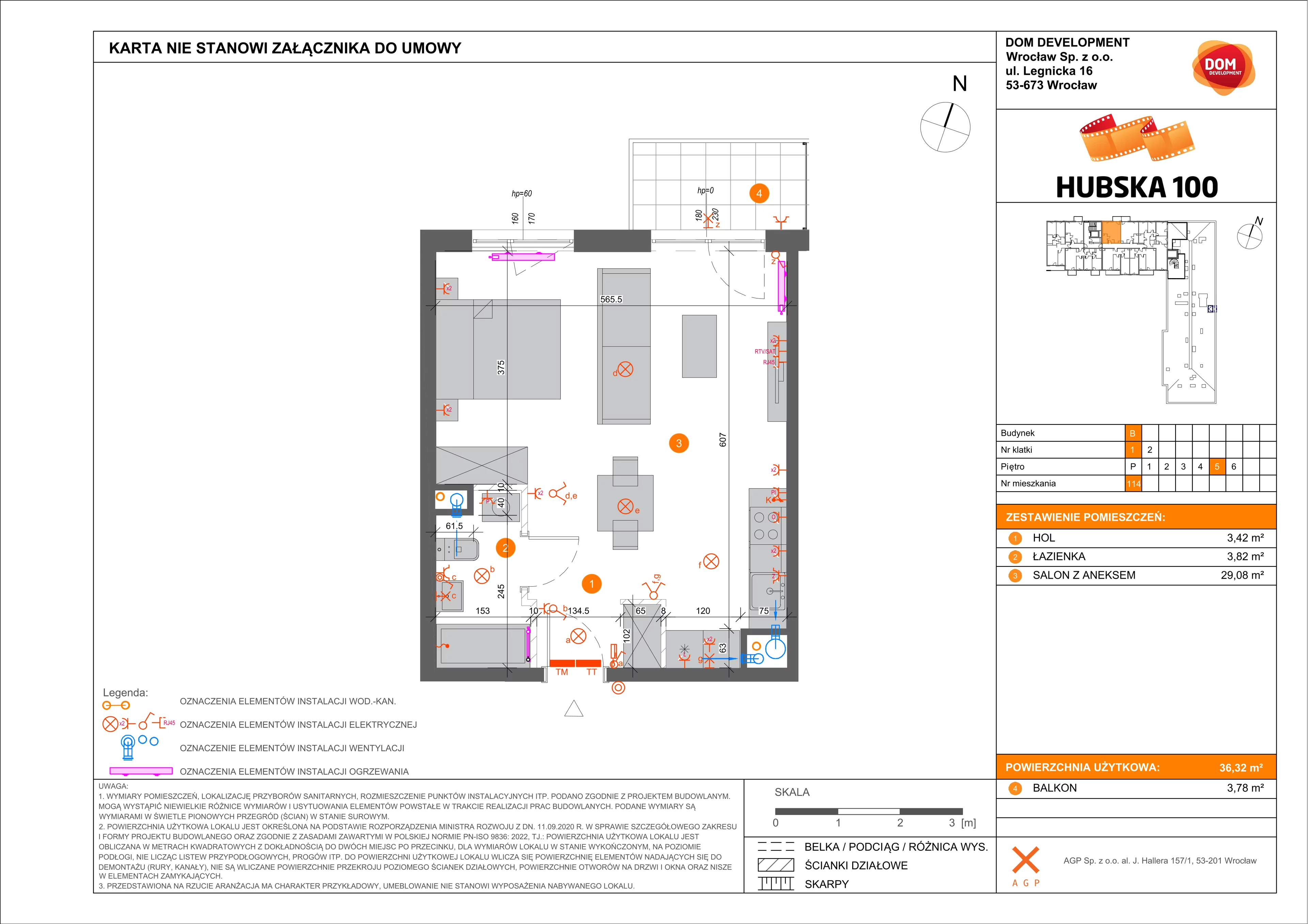 1 pokój, mieszkanie 36,32 m², piętro 5, oferta nr B/114, Hubska 100, Wrocław, Huby, Krzyki, ul. Paczkowska