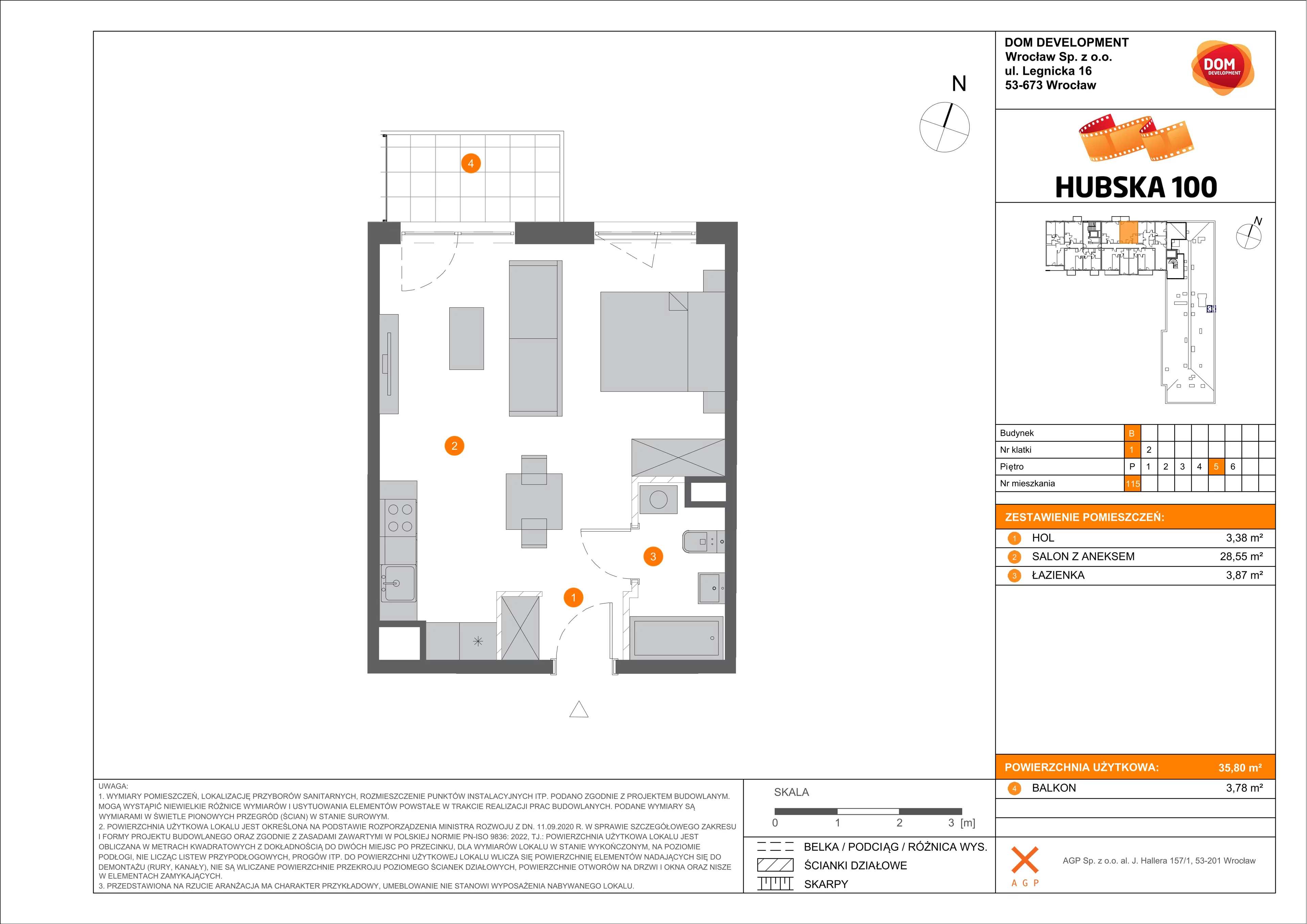 1 pokój, mieszkanie 35,80 m², piętro 5, oferta nr B/115, Hubska 100, Wrocław, Huby, Krzyki, ul. Paczkowska